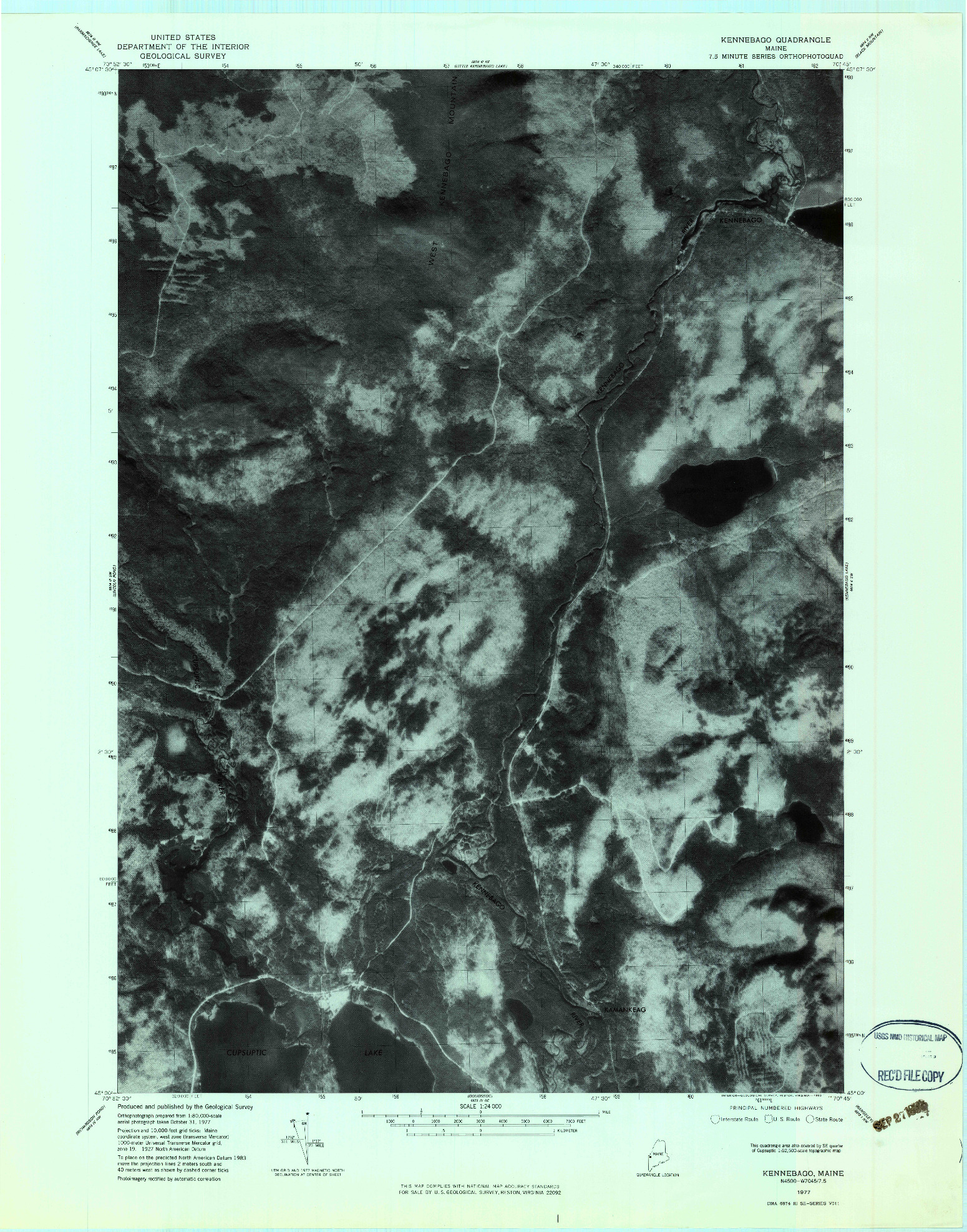 USGS 1:24000-SCALE QUADRANGLE FOR KENNEBAGO, ME 1977