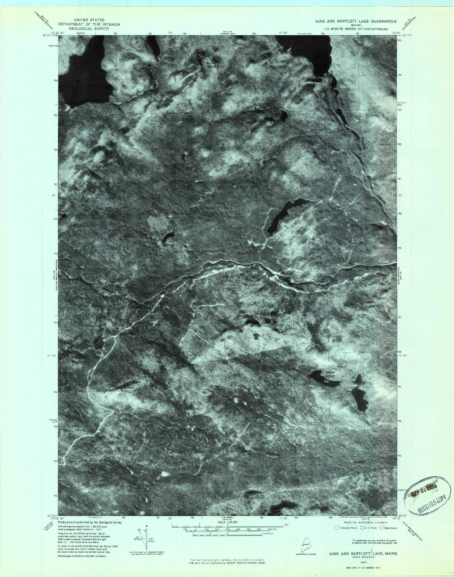 USGS 1:24000-SCALE QUADRANGLE FOR KING AND BARTLETT LAKE, ME 1977