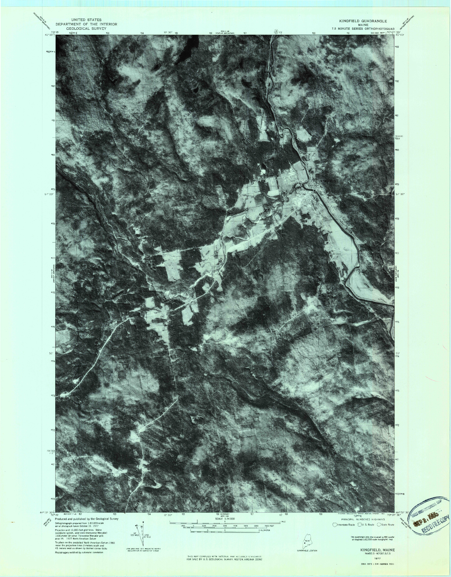 USGS 1:24000-SCALE QUADRANGLE FOR KINGFIELD, ME 1977