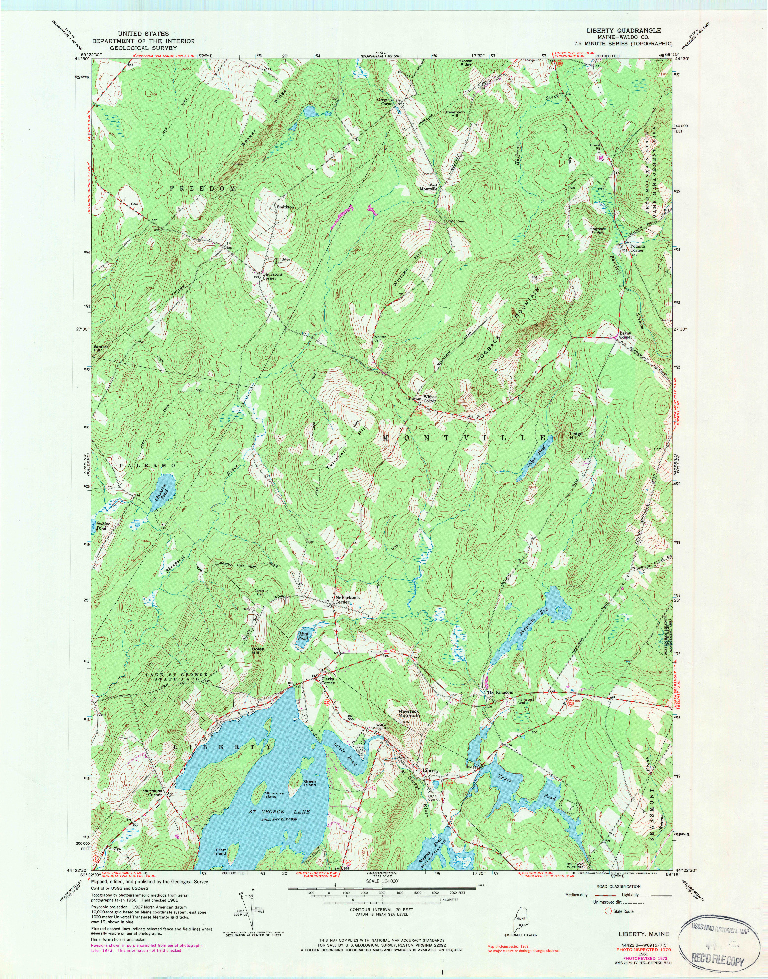 USGS 1:24000-SCALE QUADRANGLE FOR LIBERTY, ME 1961