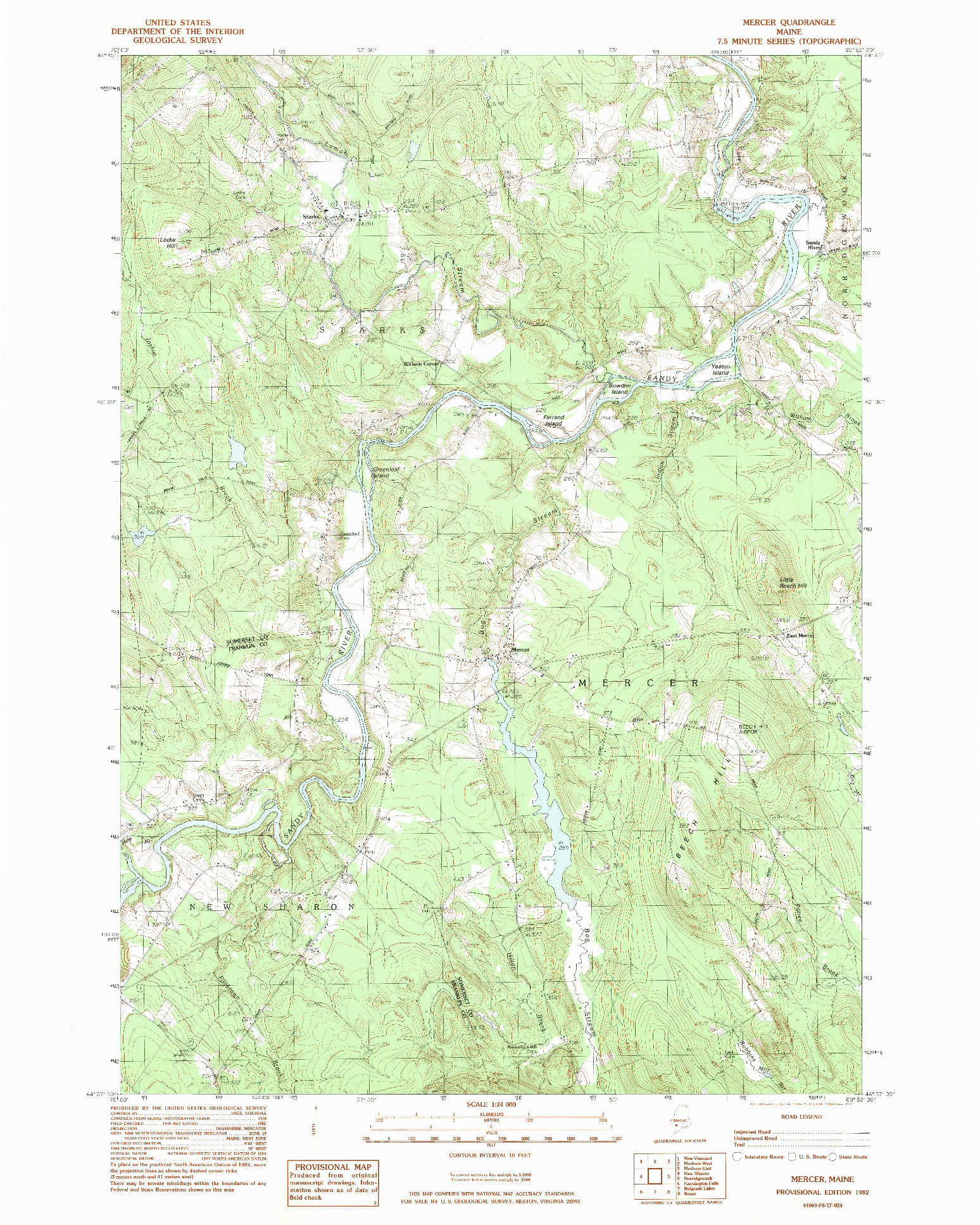 USGS 1:24000-SCALE QUADRANGLE FOR MERCER, ME 1982