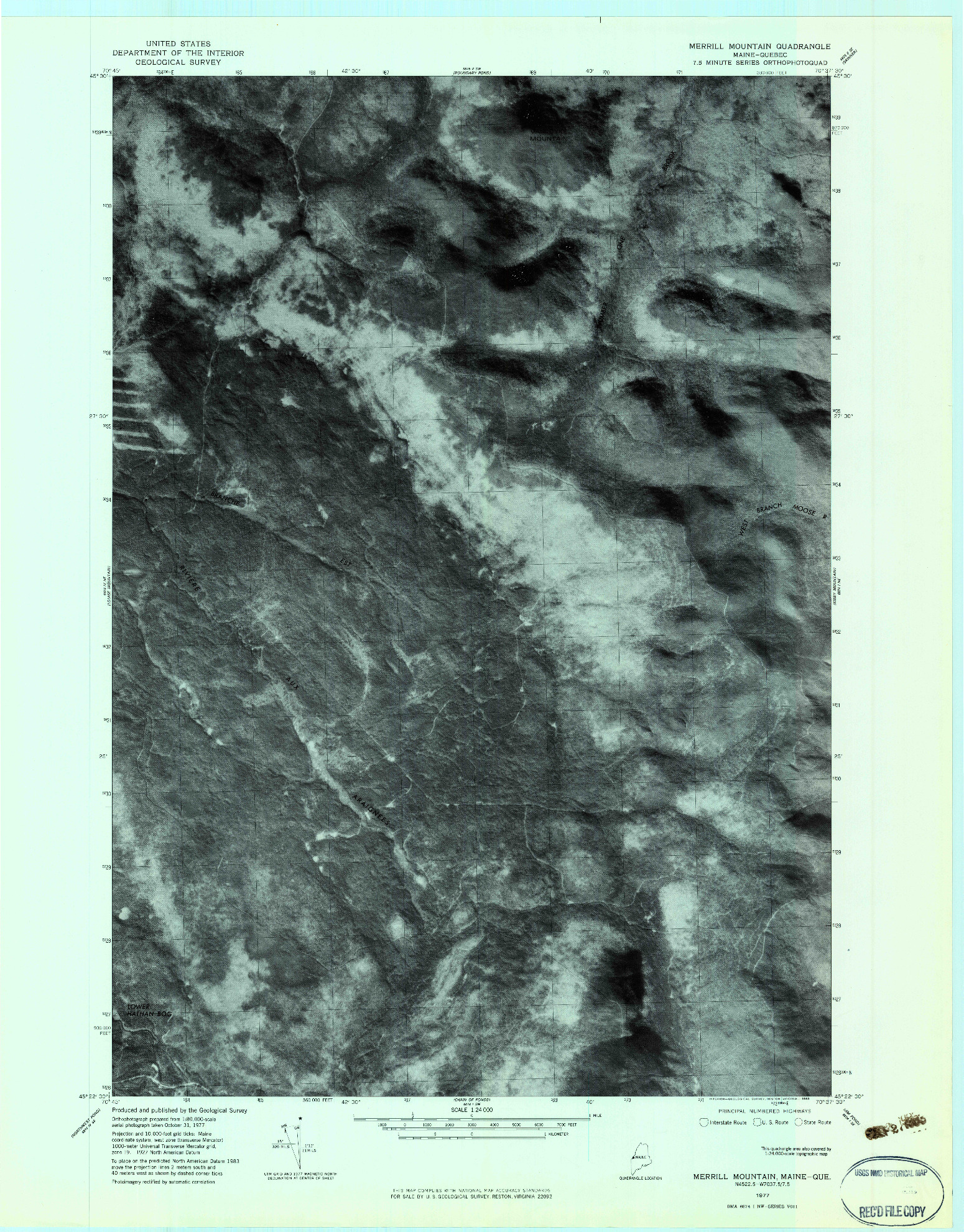 USGS 1:24000-SCALE QUADRANGLE FOR MERRILL MOUNTAIN, ME 1977