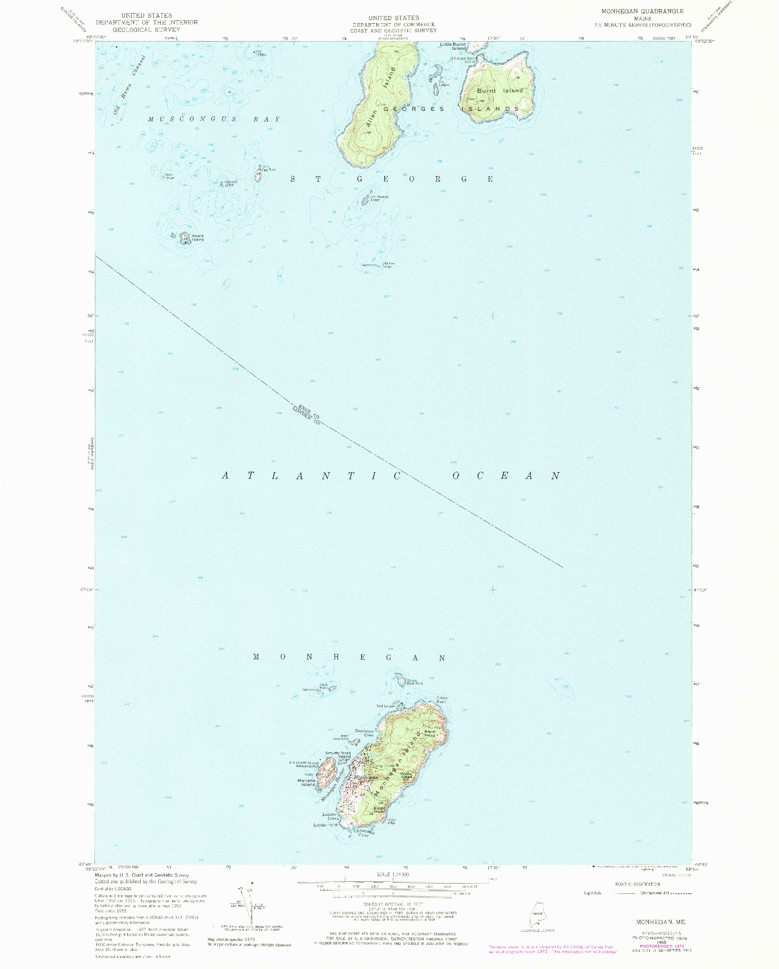 USGS 1:24000-SCALE QUADRANGLE FOR MONHEGAN, ME 1955