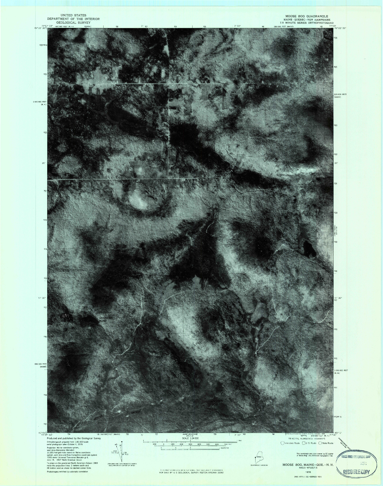 USGS 1:24000-SCALE QUADRANGLE FOR MOOSE BOG, ME 1976