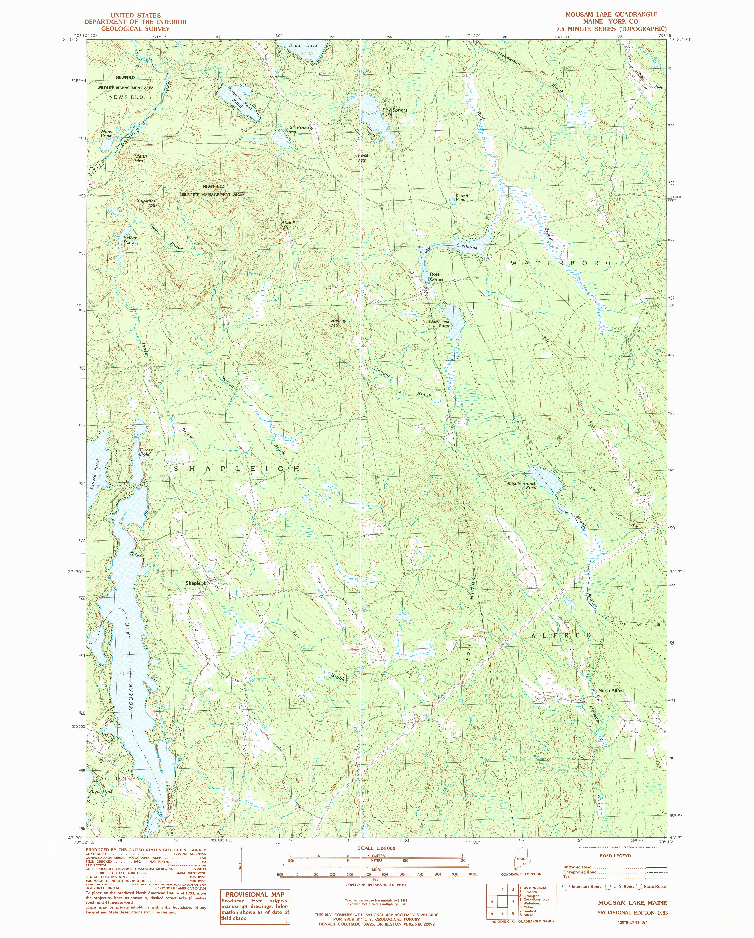 USGS 1:24000-SCALE QUADRANGLE FOR MOUSAM LAKE, ME 1983