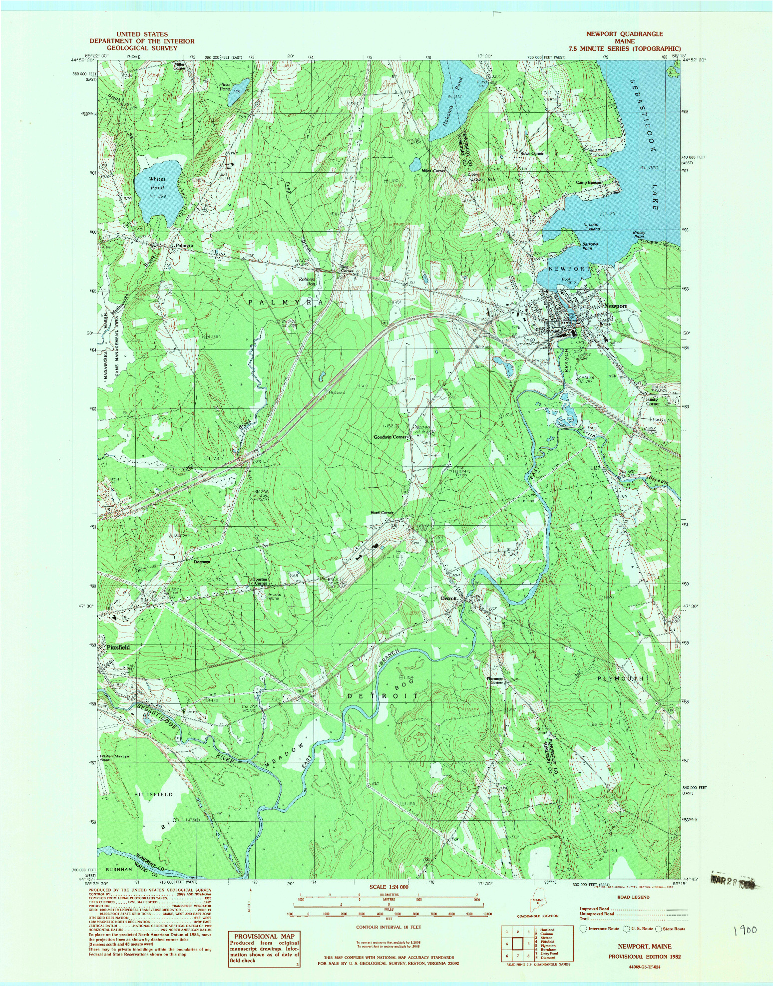 USGS 1:24000-SCALE QUADRANGLE FOR NEWPORT, ME 1982