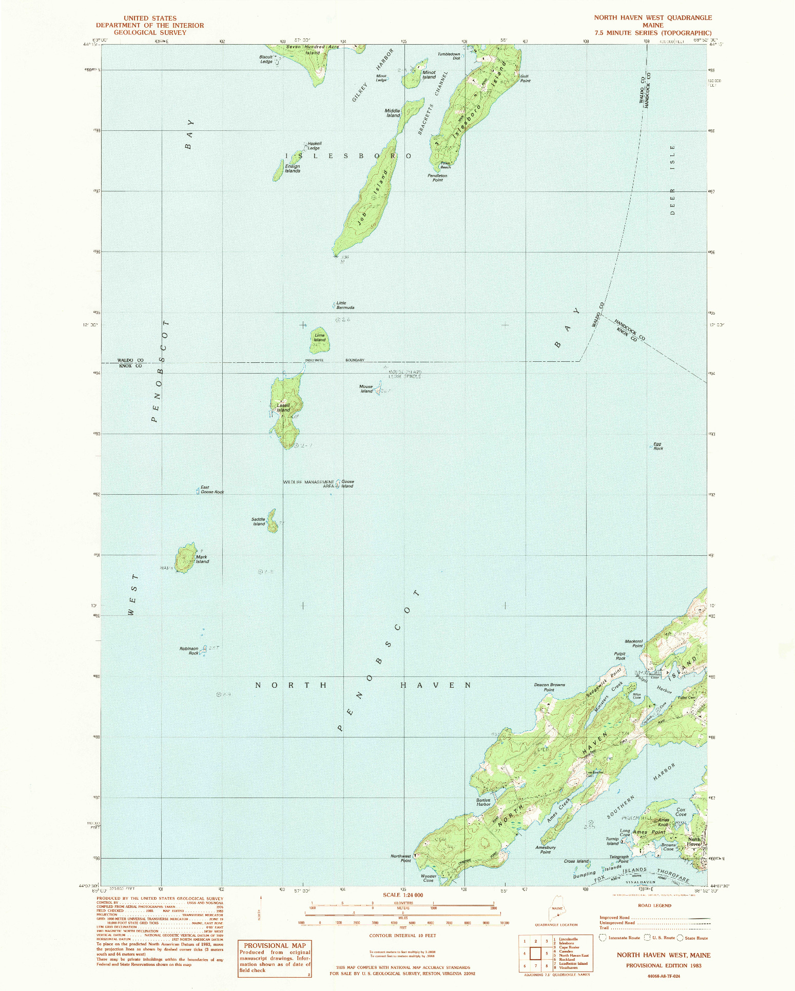 USGS 1:24000-SCALE QUADRANGLE FOR NORTH HAVEN WEST, ME 1983