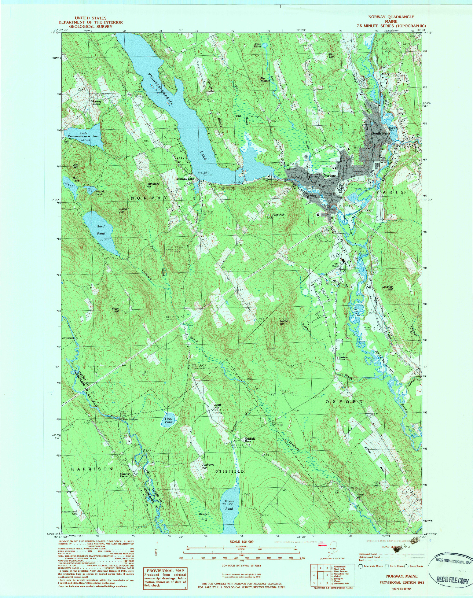 USGS 1:24000-SCALE QUADRANGLE FOR NORWAY, ME 1983