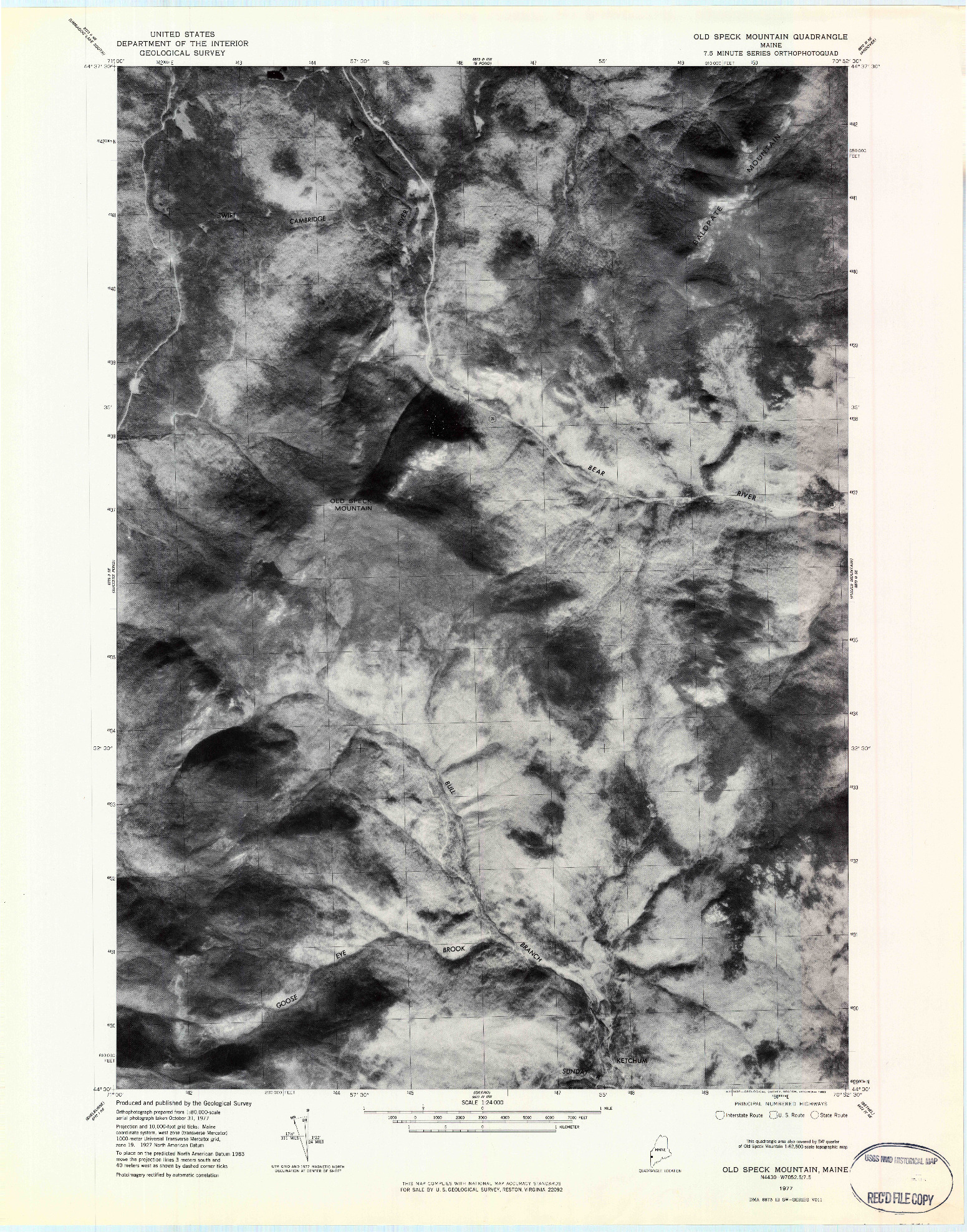 USGS 1:24000-SCALE QUADRANGLE FOR OLD SPECK MOUNTAIN, ME 1977