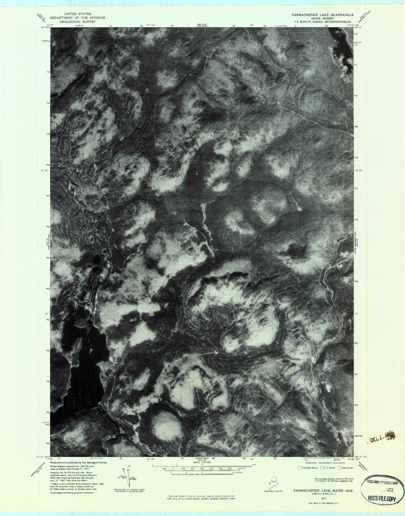 USGS 1:24000-SCALE QUADRANGLE FOR PARMACHENEE LAKE, ME 1977