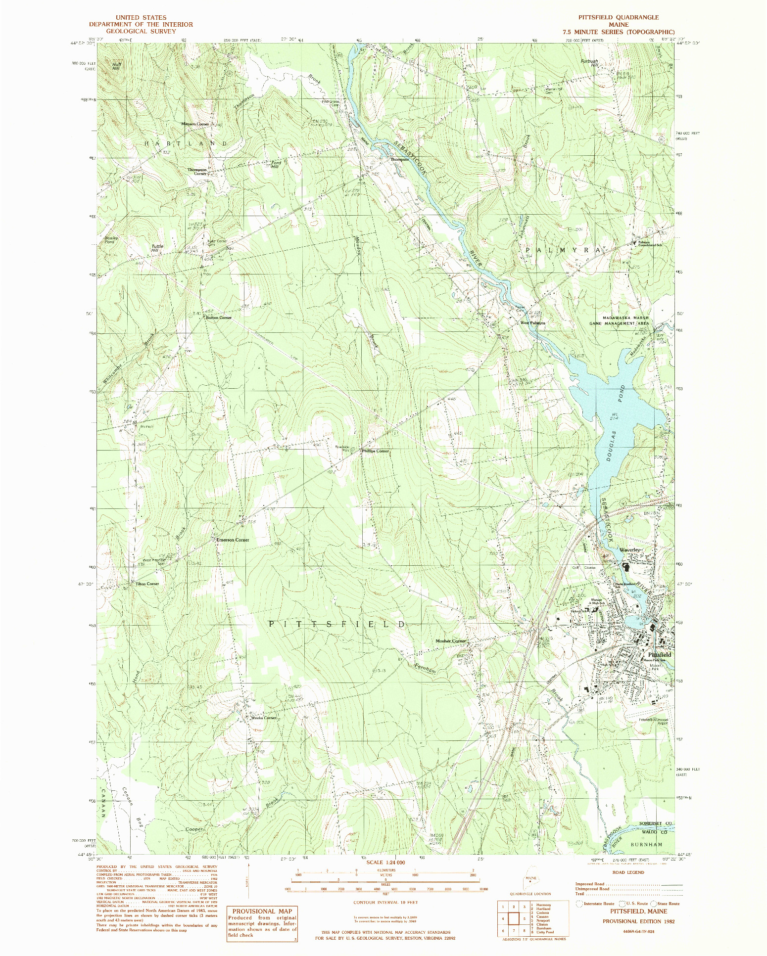 USGS 1:24000-SCALE QUADRANGLE FOR PITTSFIELD, ME 1982