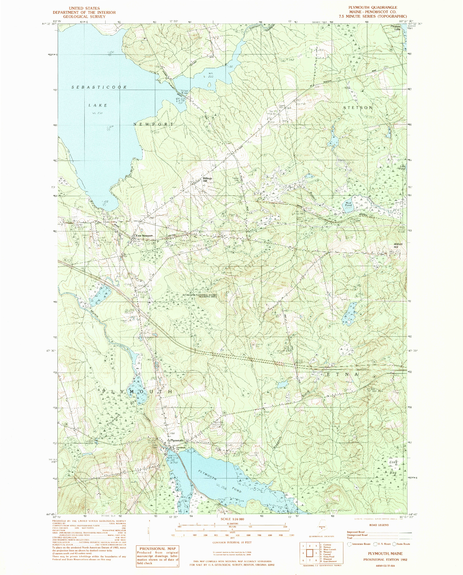 USGS 1:24000-SCALE QUADRANGLE FOR PLYMOUTH, ME 1982