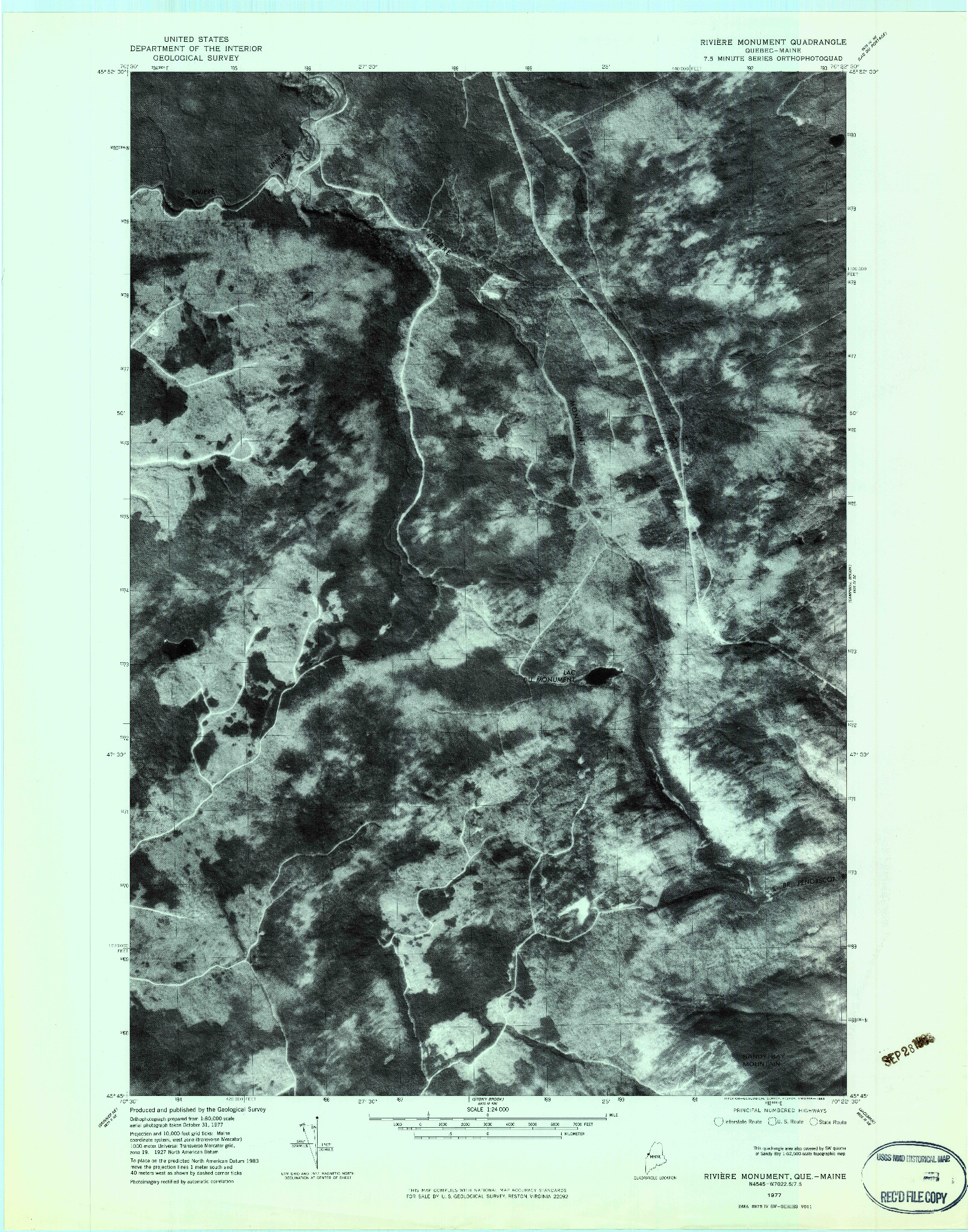 USGS 1:24000-SCALE QUADRANGLE FOR RIVIERE MONUMENT, ME 1977
