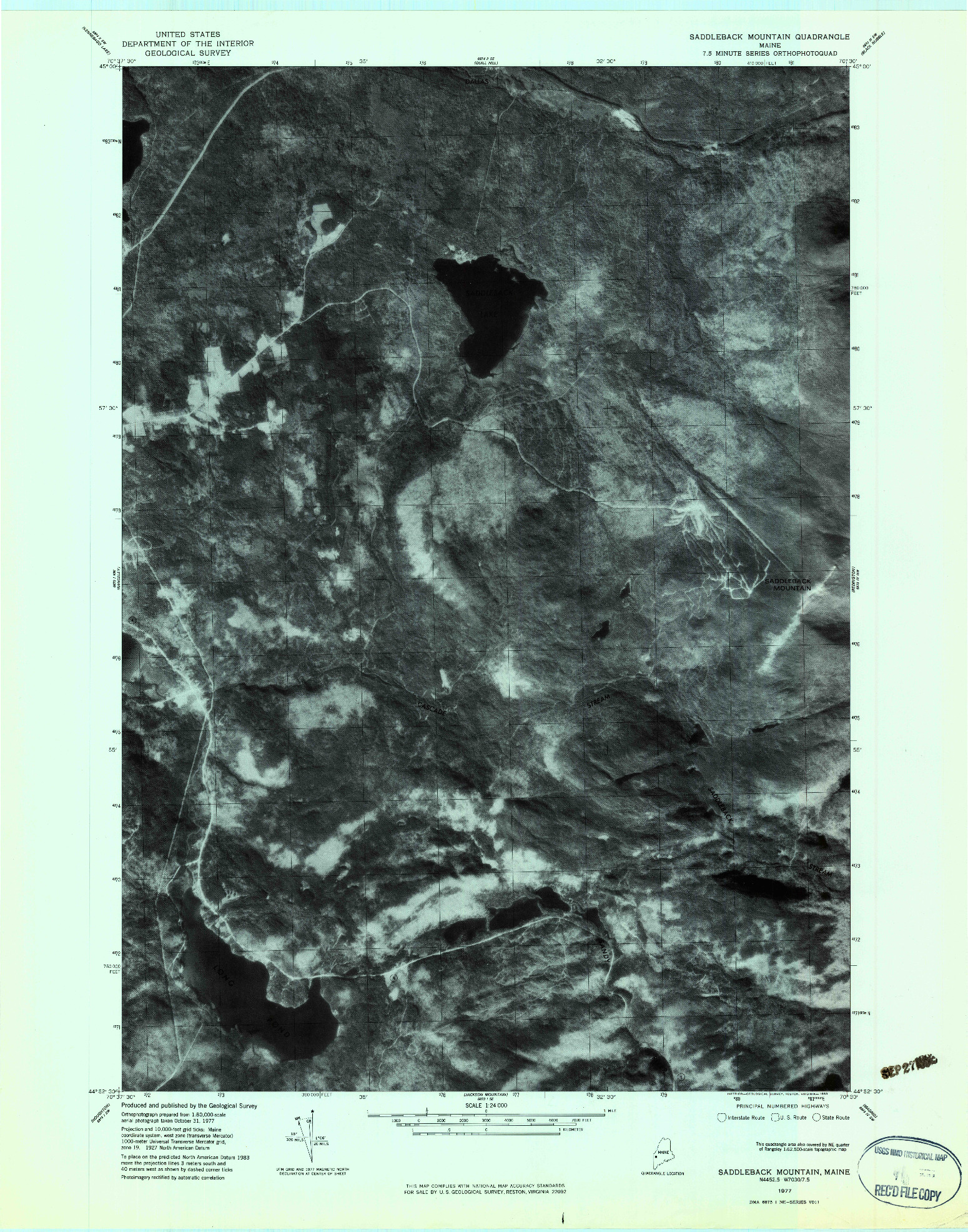 USGS 1:24000-SCALE QUADRANGLE FOR SADDLEBACK MOUNTAIN, ME 1977