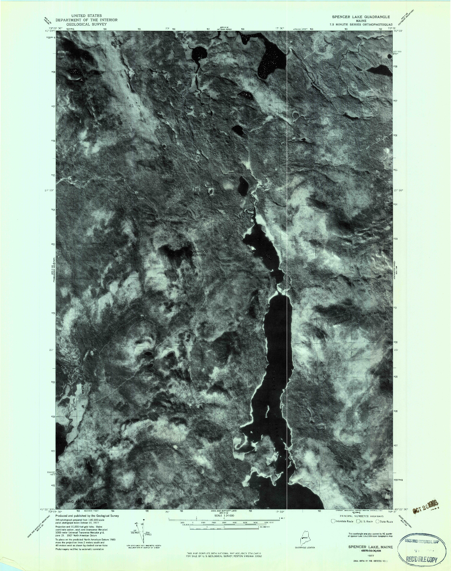 USGS 1:24000-SCALE QUADRANGLE FOR SPENCER LAKE, ME 1977