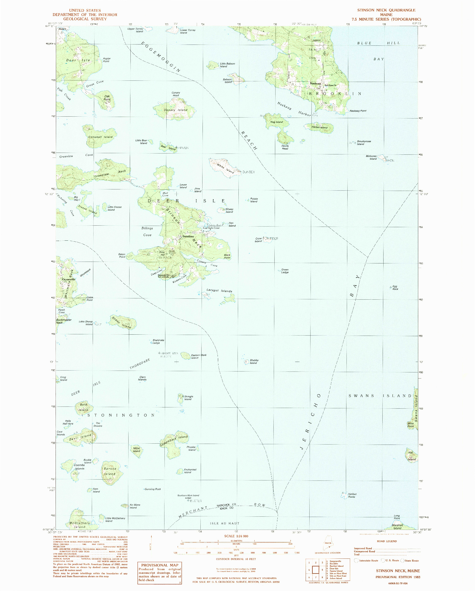 USGS 1:24000-SCALE QUADRANGLE FOR STINSON NECK, ME 1983