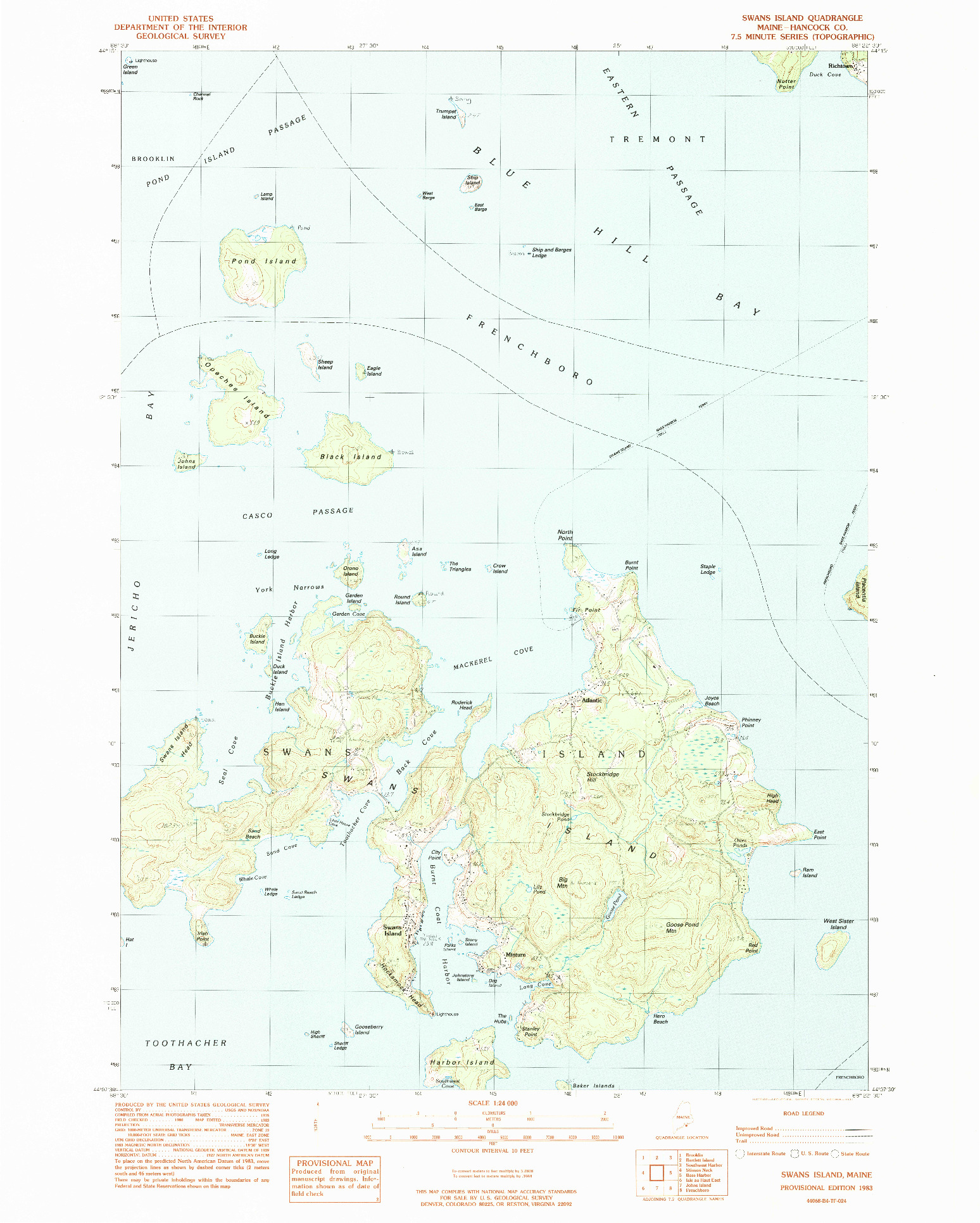 USGS 1:24000-SCALE QUADRANGLE FOR SWANS ISLAND, ME 1983