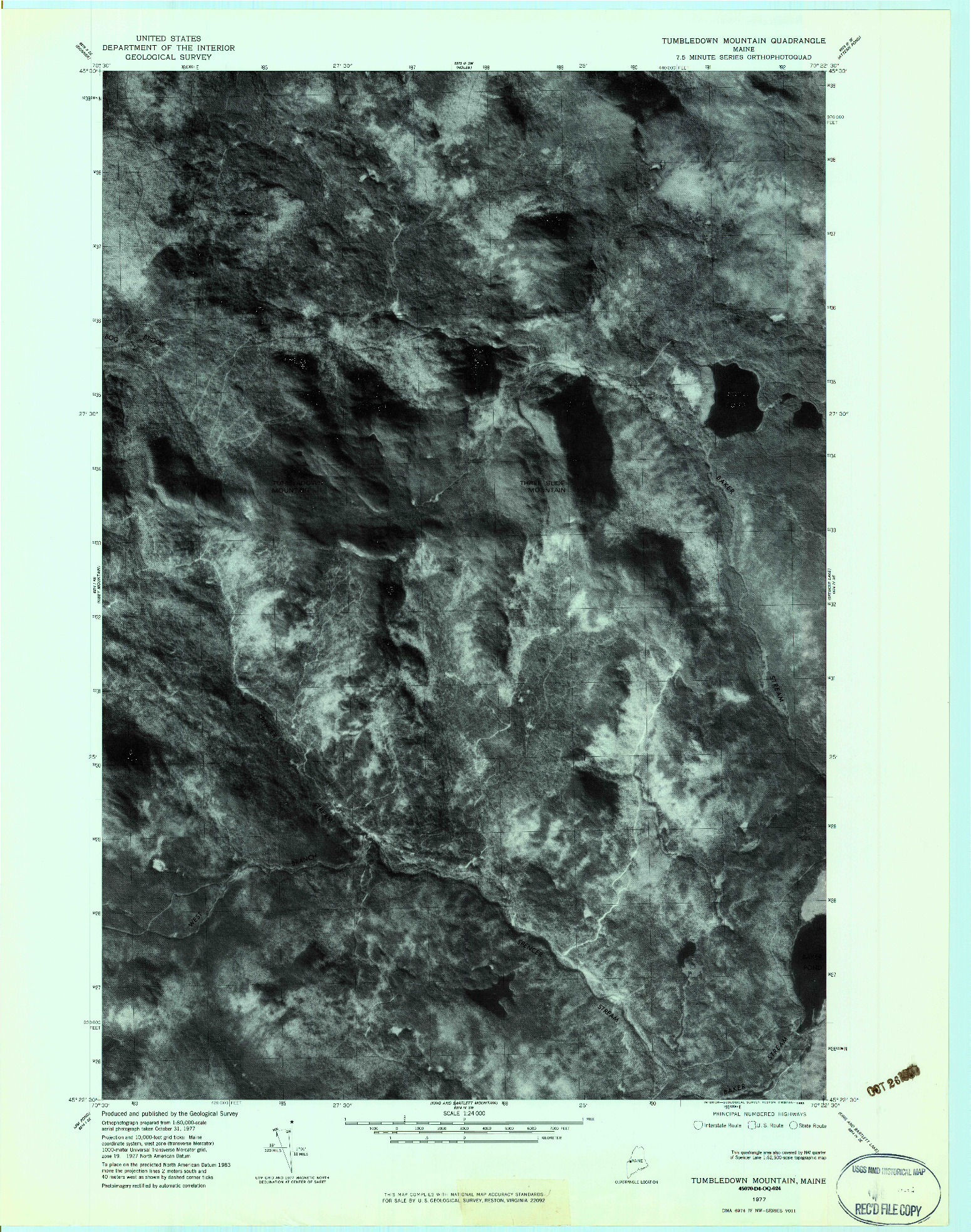 USGS 1:24000-SCALE QUADRANGLE FOR TUMBLEDOWN MOUNTAIN, ME 1977