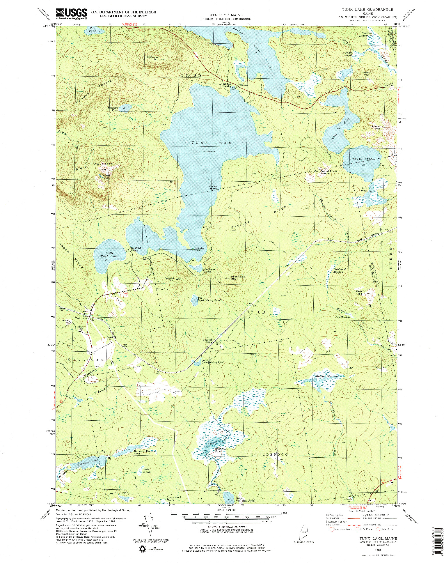 USGS 1:24000-SCALE QUADRANGLE FOR TUNK LAKE, ME 1982