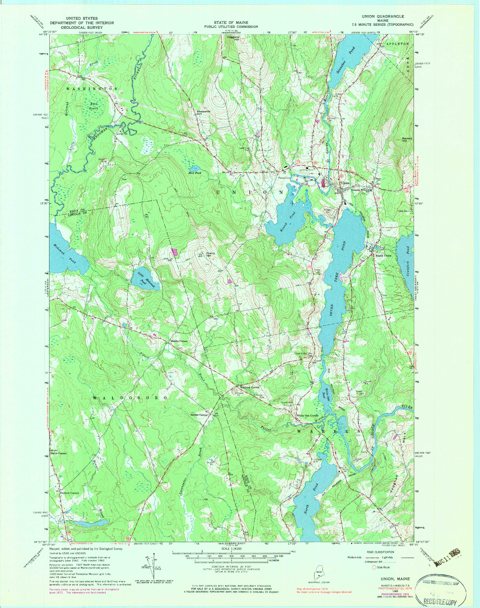 USGS 1:24000-SCALE QUADRANGLE FOR UNION, ME 1965