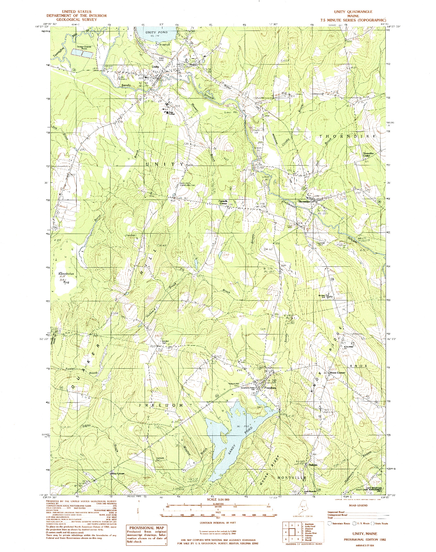 USGS 1:24000-SCALE QUADRANGLE FOR UNITY, ME 1982