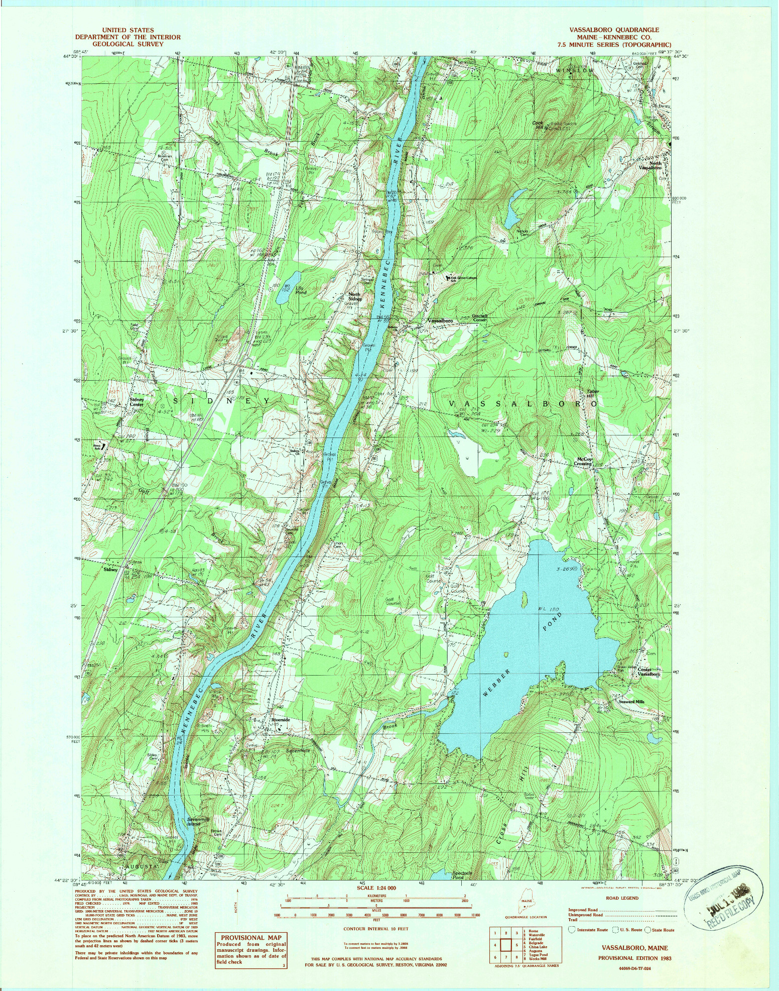 USGS 1:24000-SCALE QUADRANGLE FOR VASSALBORO, ME 1983