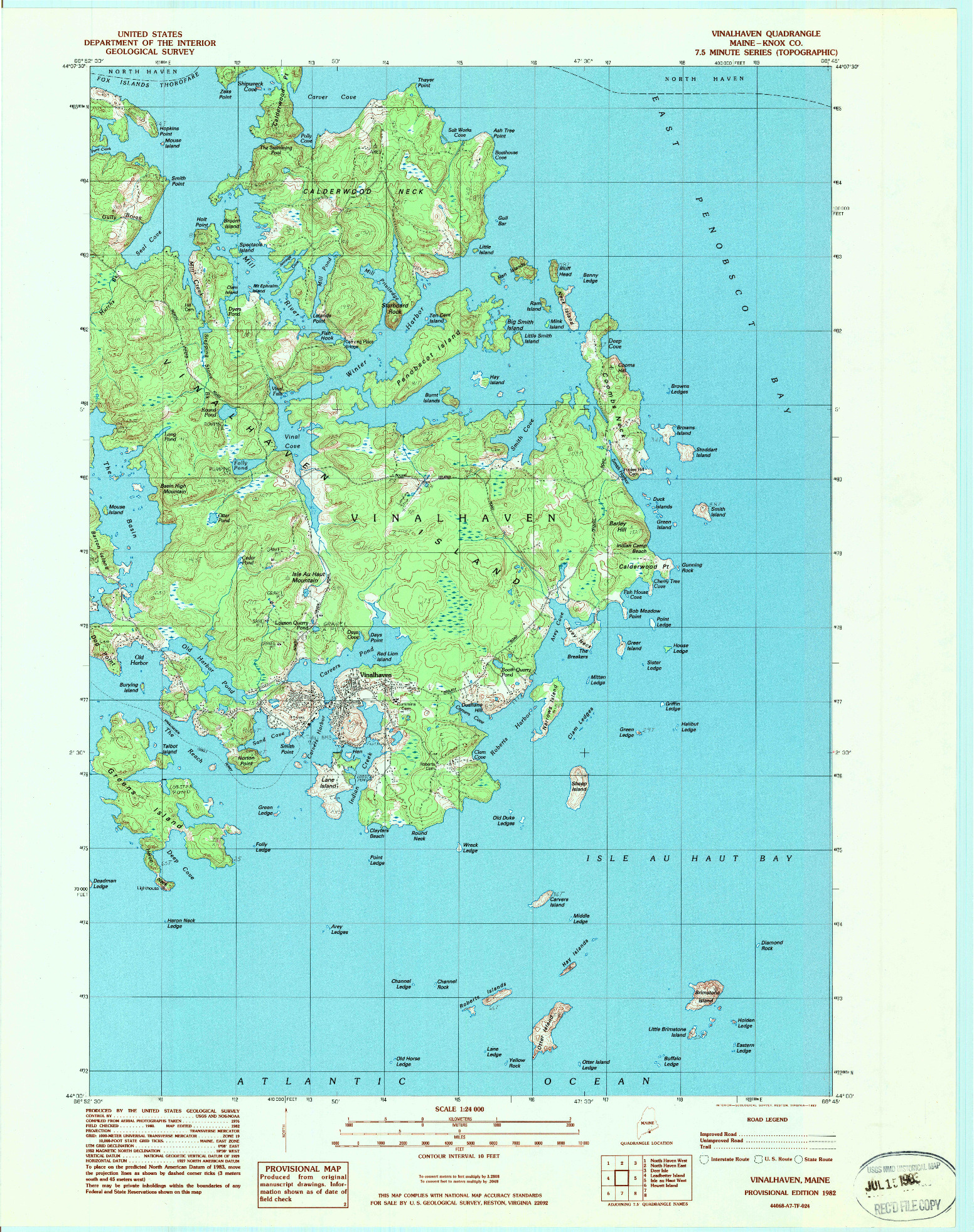 USGS 1:24000-SCALE QUADRANGLE FOR VINALHAVEN, ME 1982