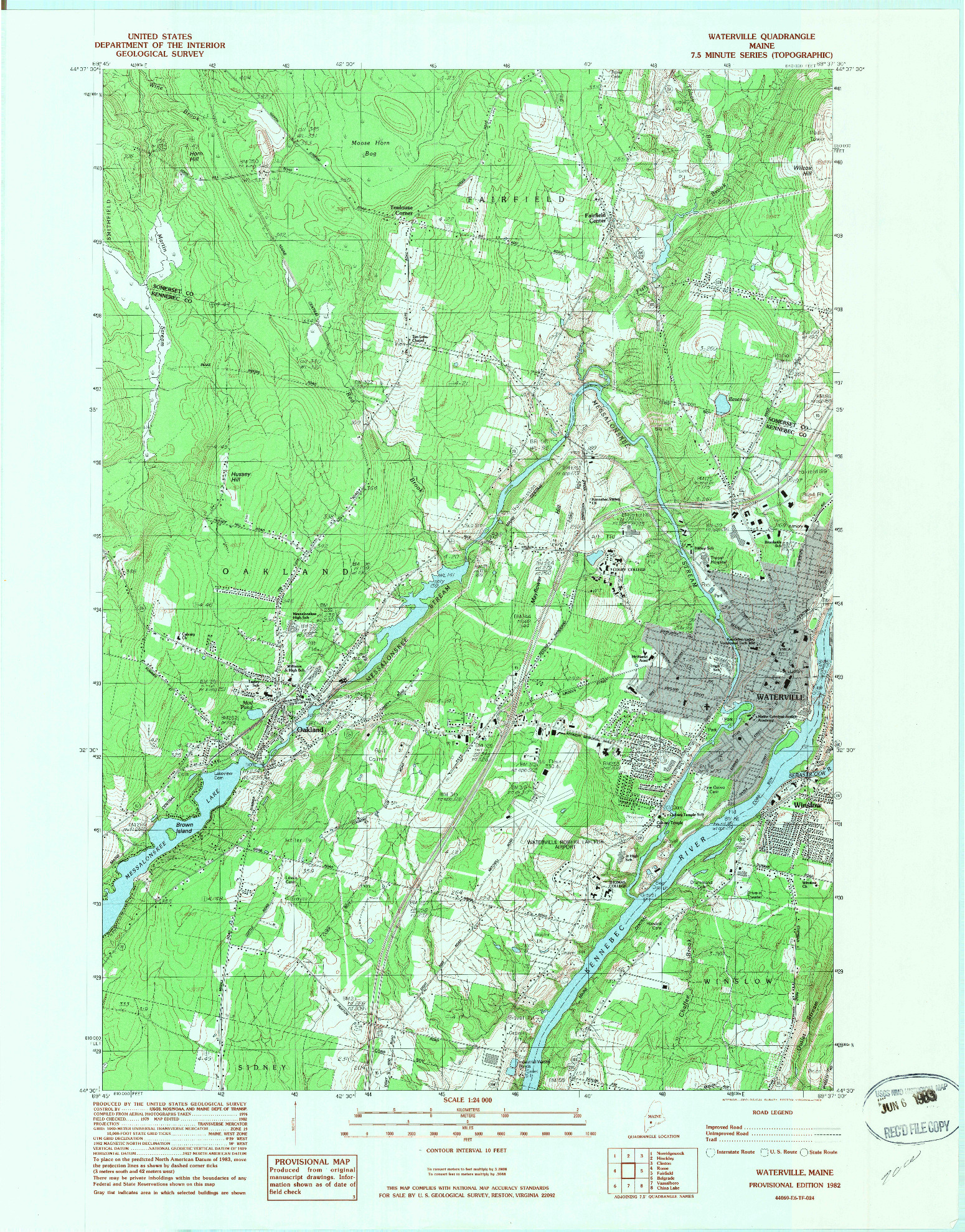 USGS 1:24000-SCALE QUADRANGLE FOR WATERVILLE, ME 1982