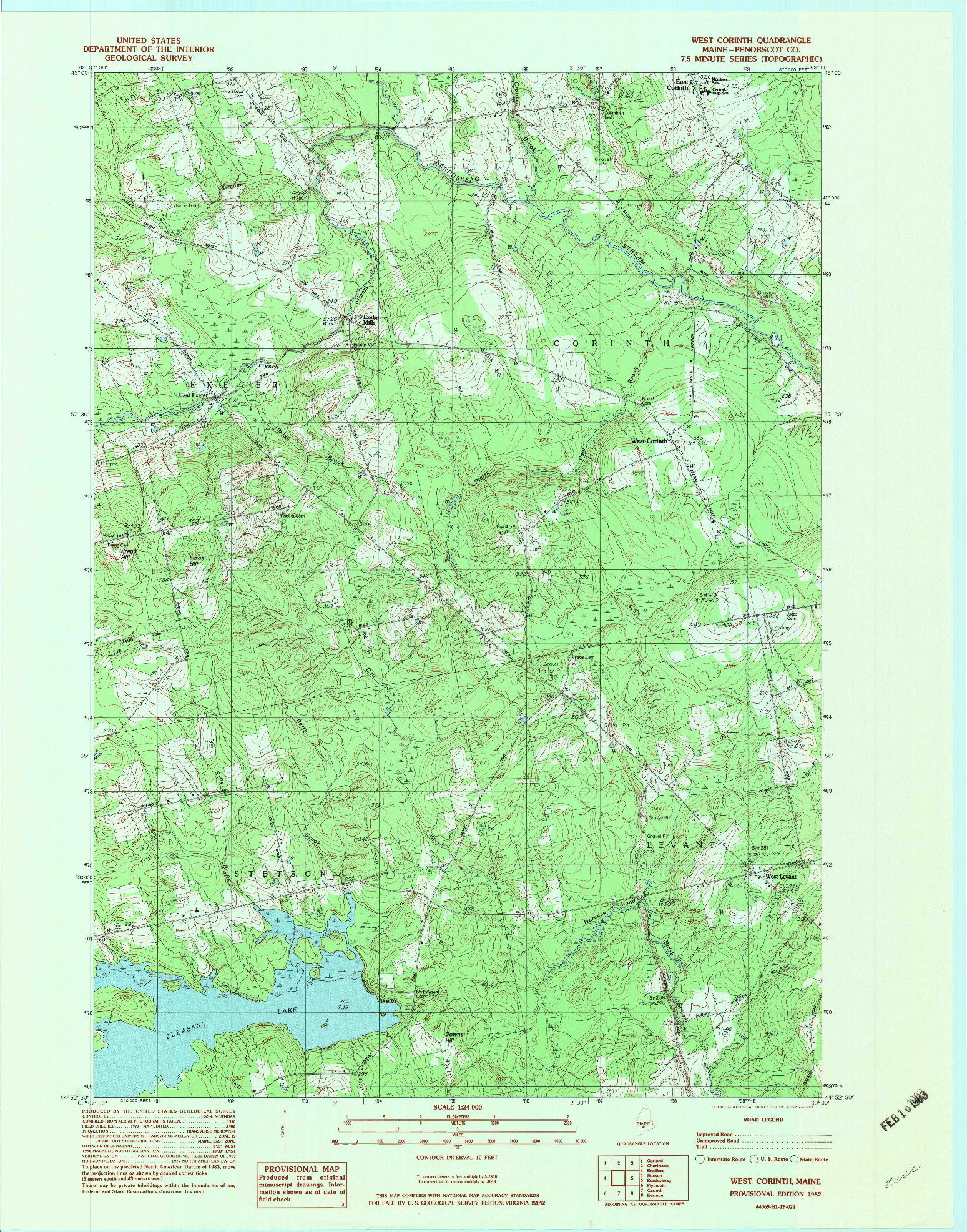 USGS 1:24000-SCALE QUADRANGLE FOR WEST CORINTH, ME 1982