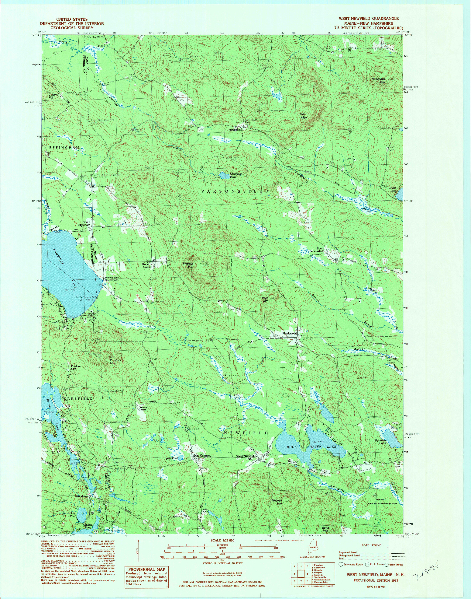 USGS 1:24000-SCALE QUADRANGLE FOR WEST NEWFIELD, ME 1983
