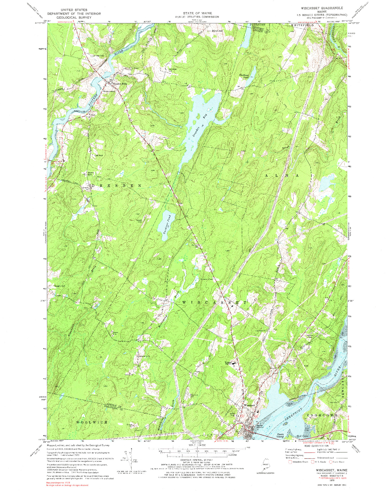 USGS 1:24000-SCALE QUADRANGLE FOR WISCASSET, ME 1970