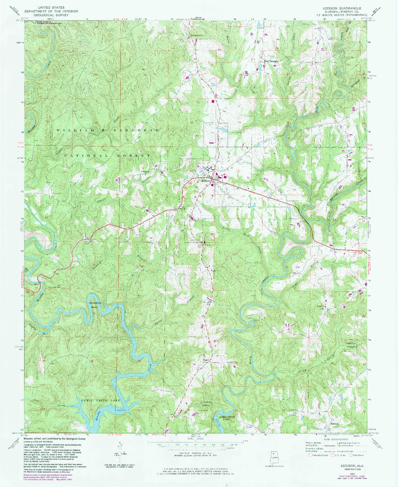 USGS 1:24000-SCALE QUADRANGLE FOR ADDISON, AL 1969