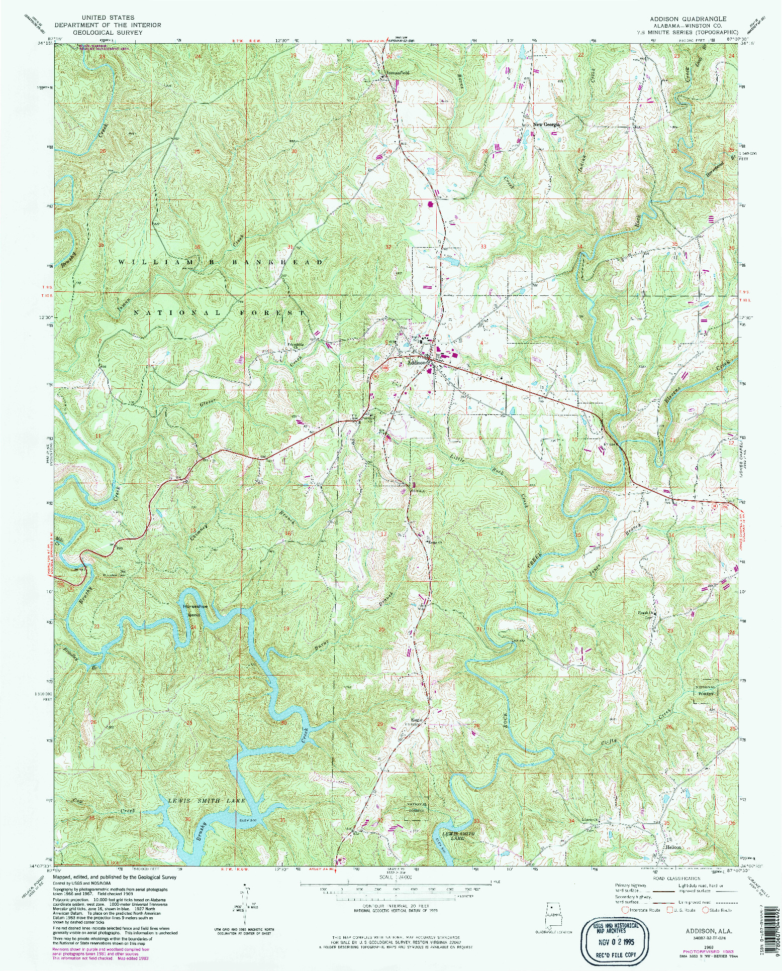 USGS 1:24000-SCALE QUADRANGLE FOR ADDISON, AL 1969