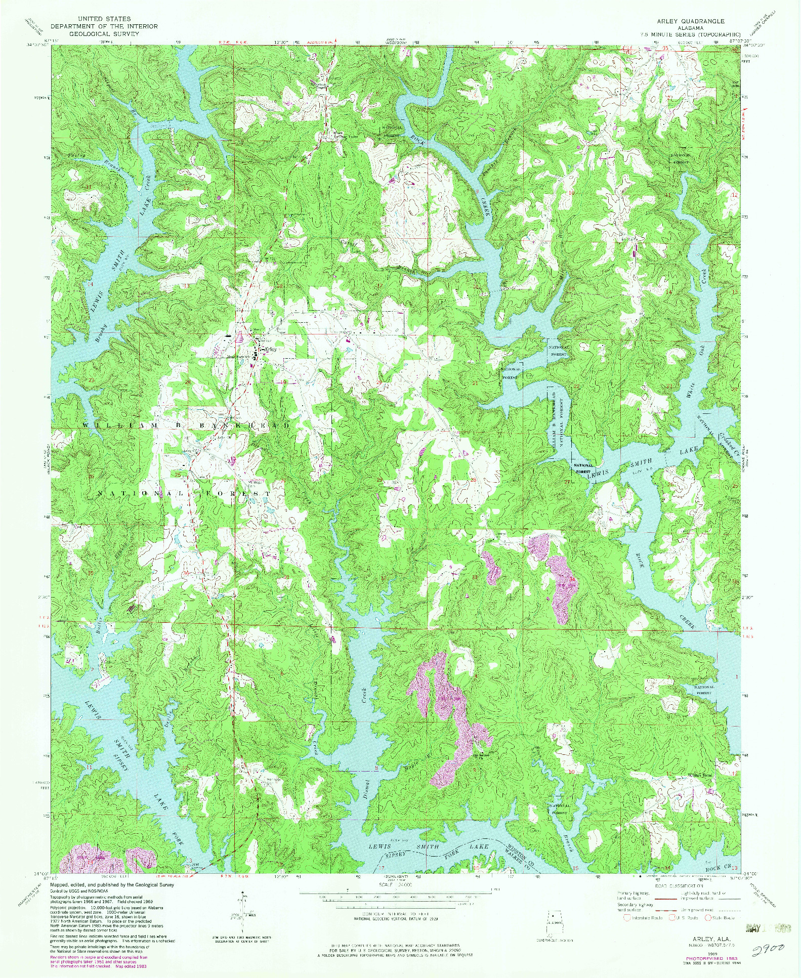 USGS 1:24000-SCALE QUADRANGLE FOR ARLEY, AL 1969