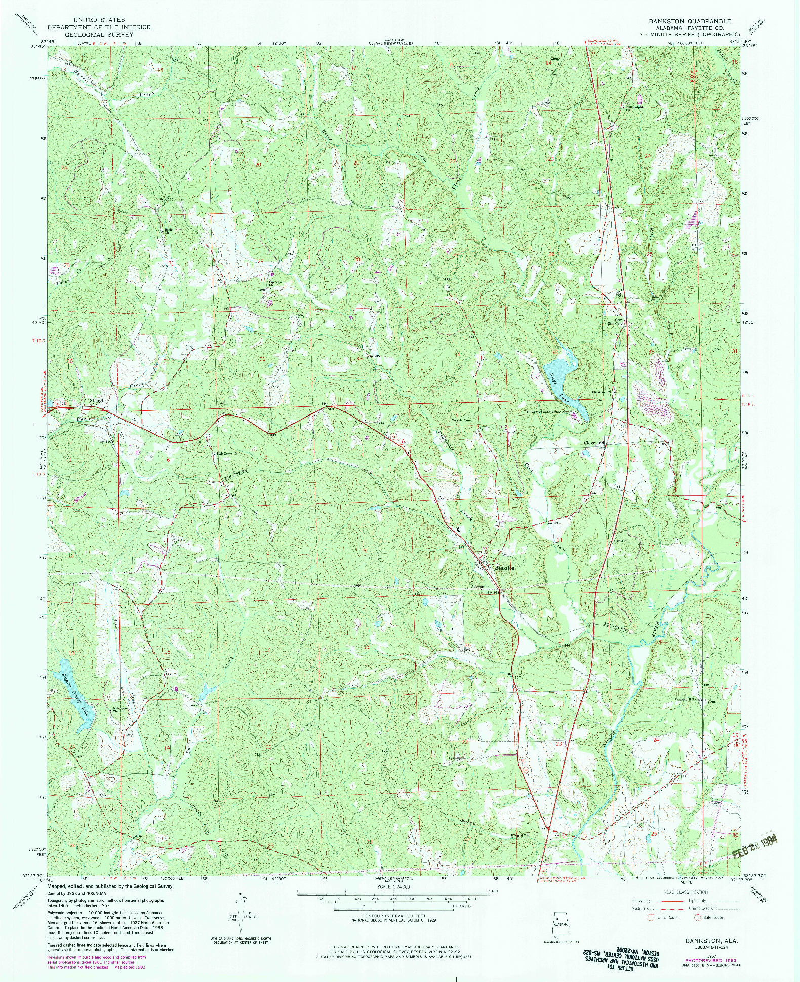 USGS 1:24000-SCALE QUADRANGLE FOR BANKSTON, AL 1967