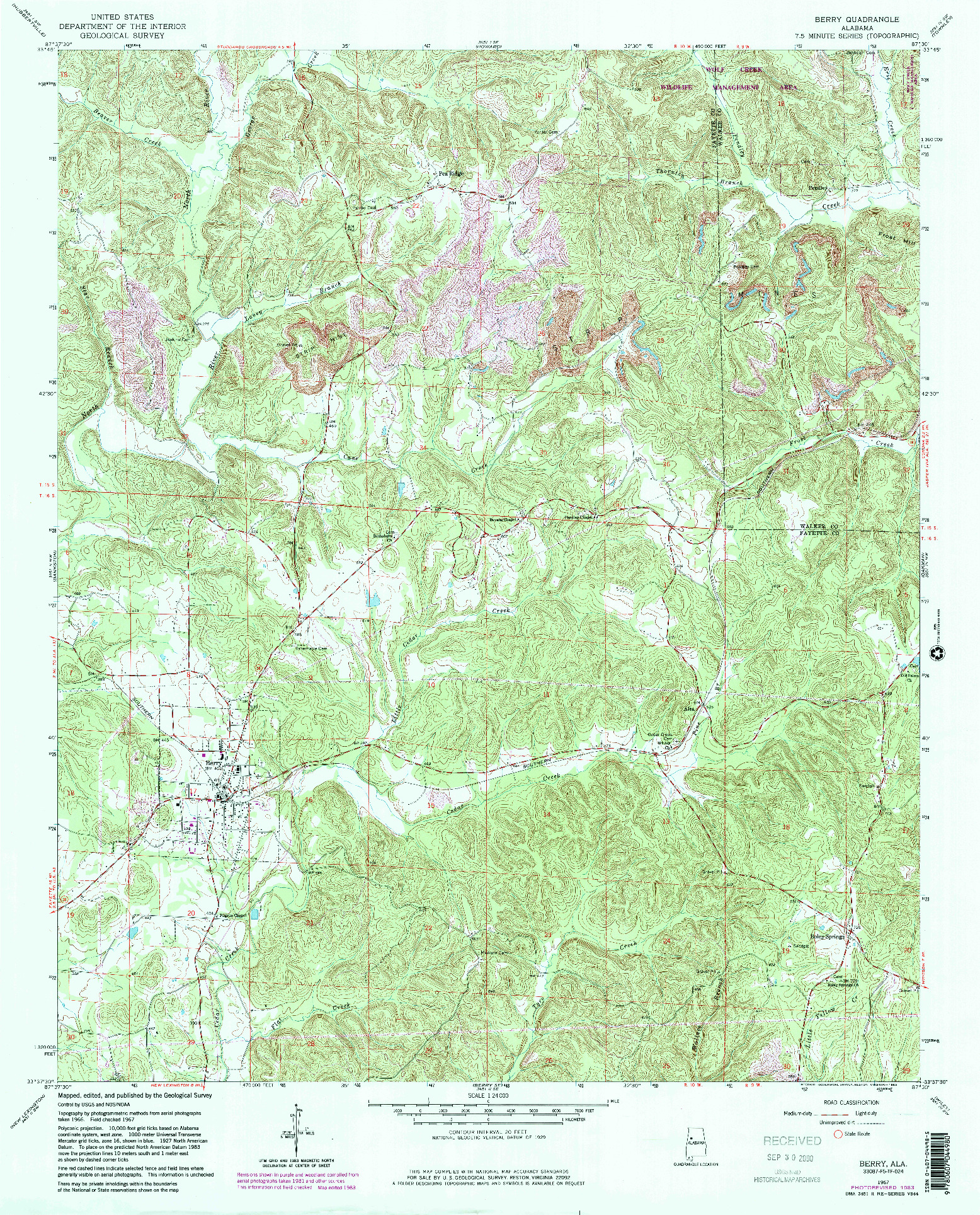 USGS 1:24000-SCALE QUADRANGLE FOR BERRY, AL 1967