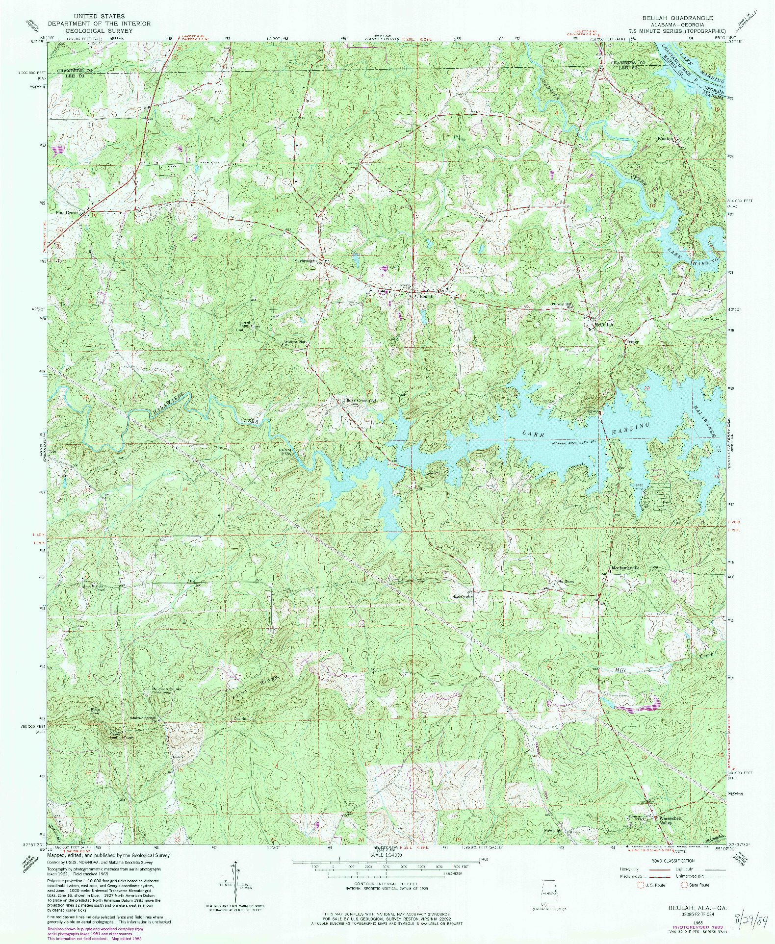 USGS 1:24000-SCALE QUADRANGLE FOR BEULAH, AL 1965