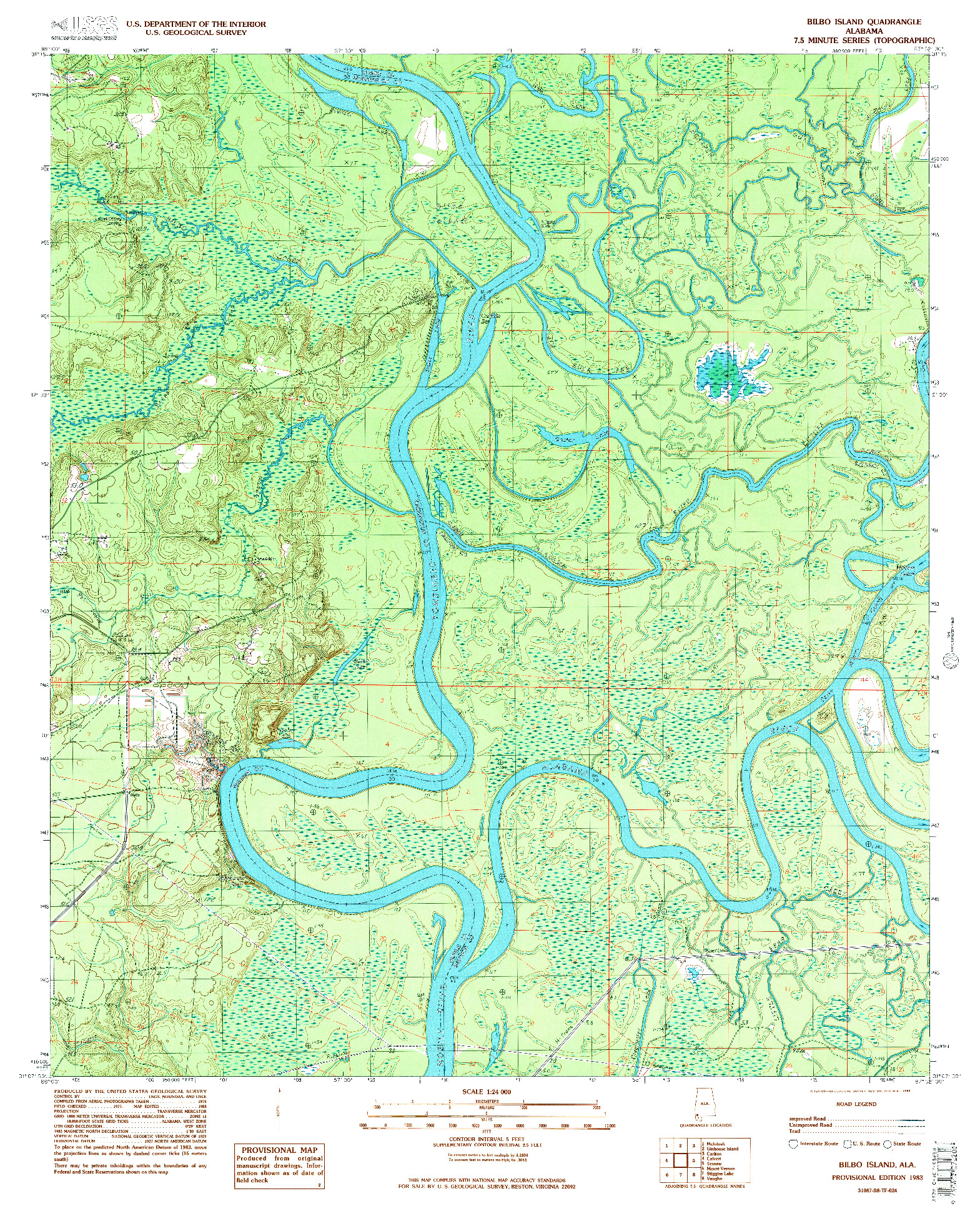 USGS 1:24000-SCALE QUADRANGLE FOR BILBO ISLAND, AL 1983