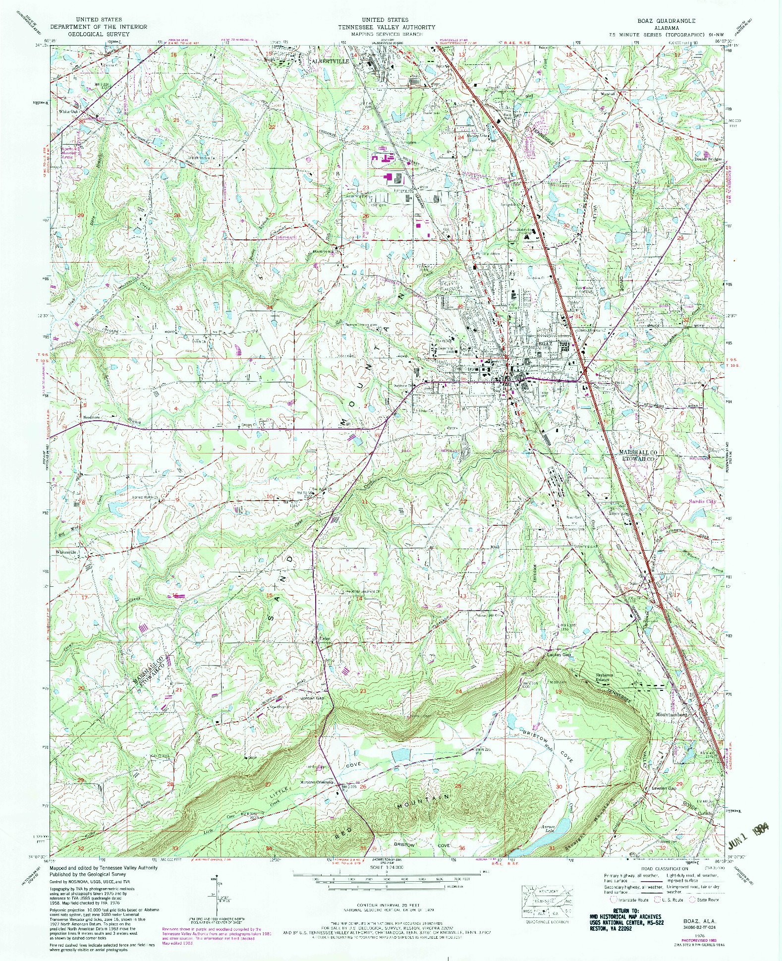 USGS 1:24000-SCALE QUADRANGLE FOR BOAZ, AL 1976