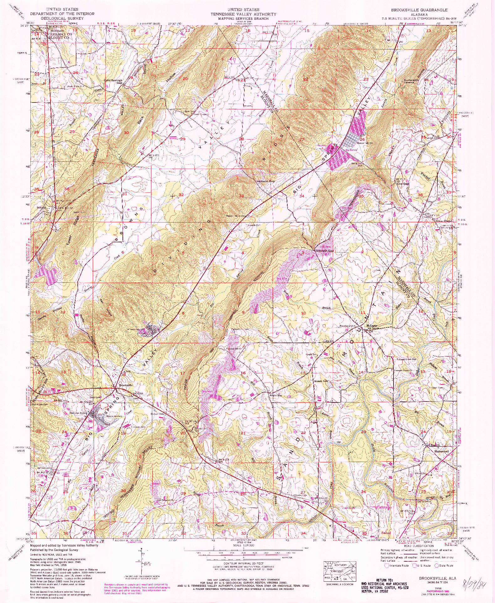 USGS 1:24000-SCALE QUADRANGLE FOR BROOKSVILLE, AL 1958