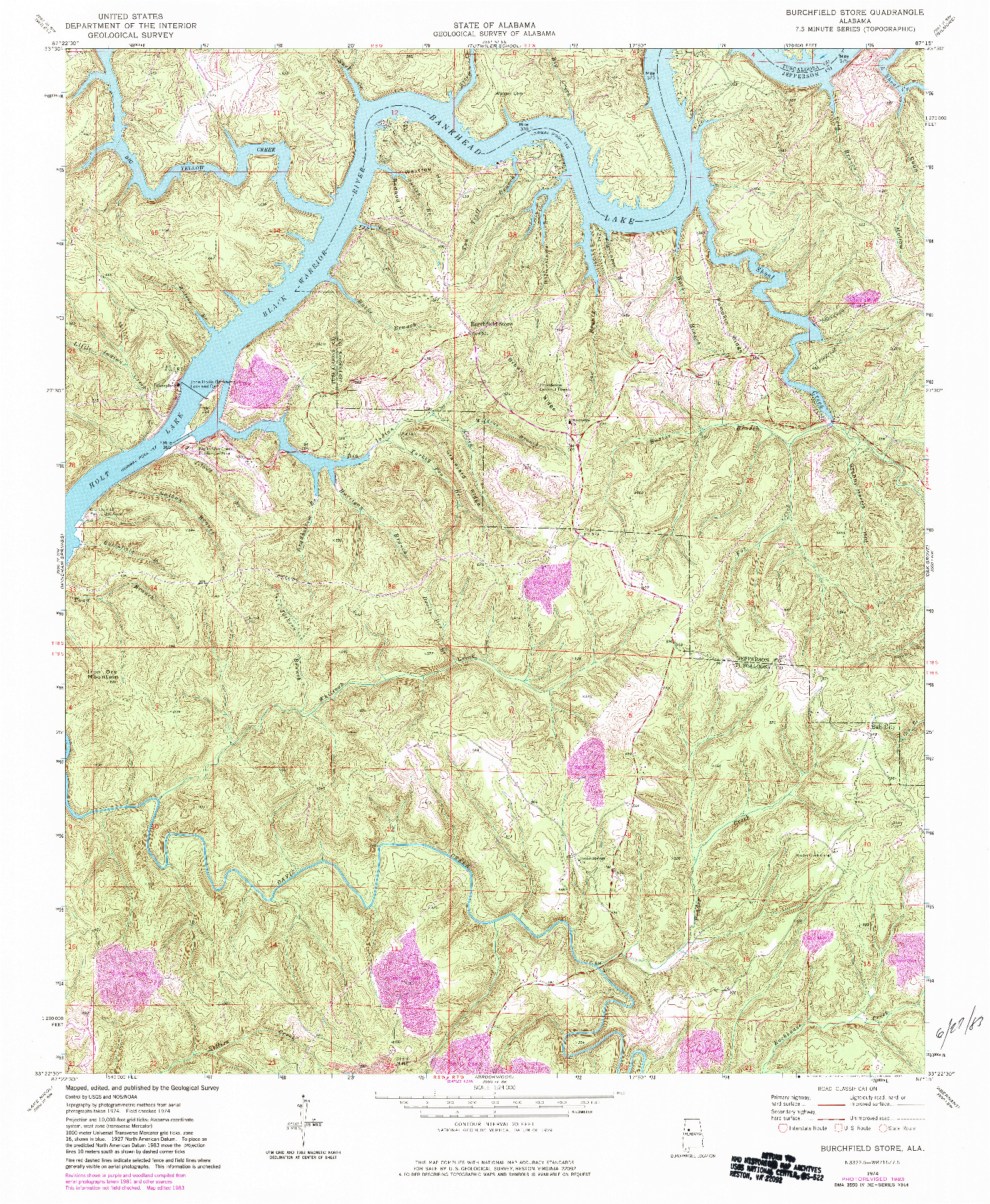 USGS 1:24000-SCALE QUADRANGLE FOR BURCHFIELD STORE, AL 1974