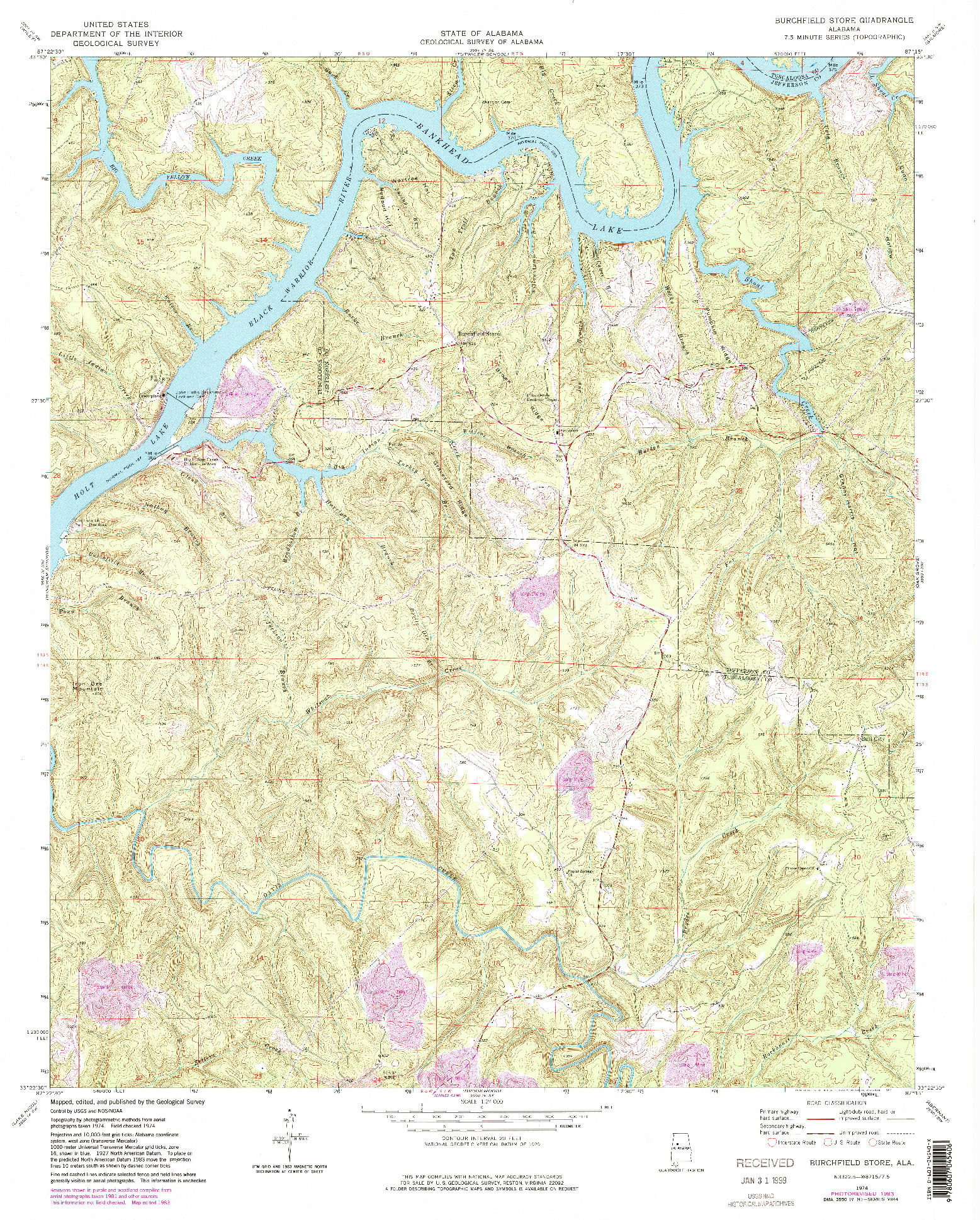 USGS 1:24000-SCALE QUADRANGLE FOR BURCHFIELD STORE, AL 1974