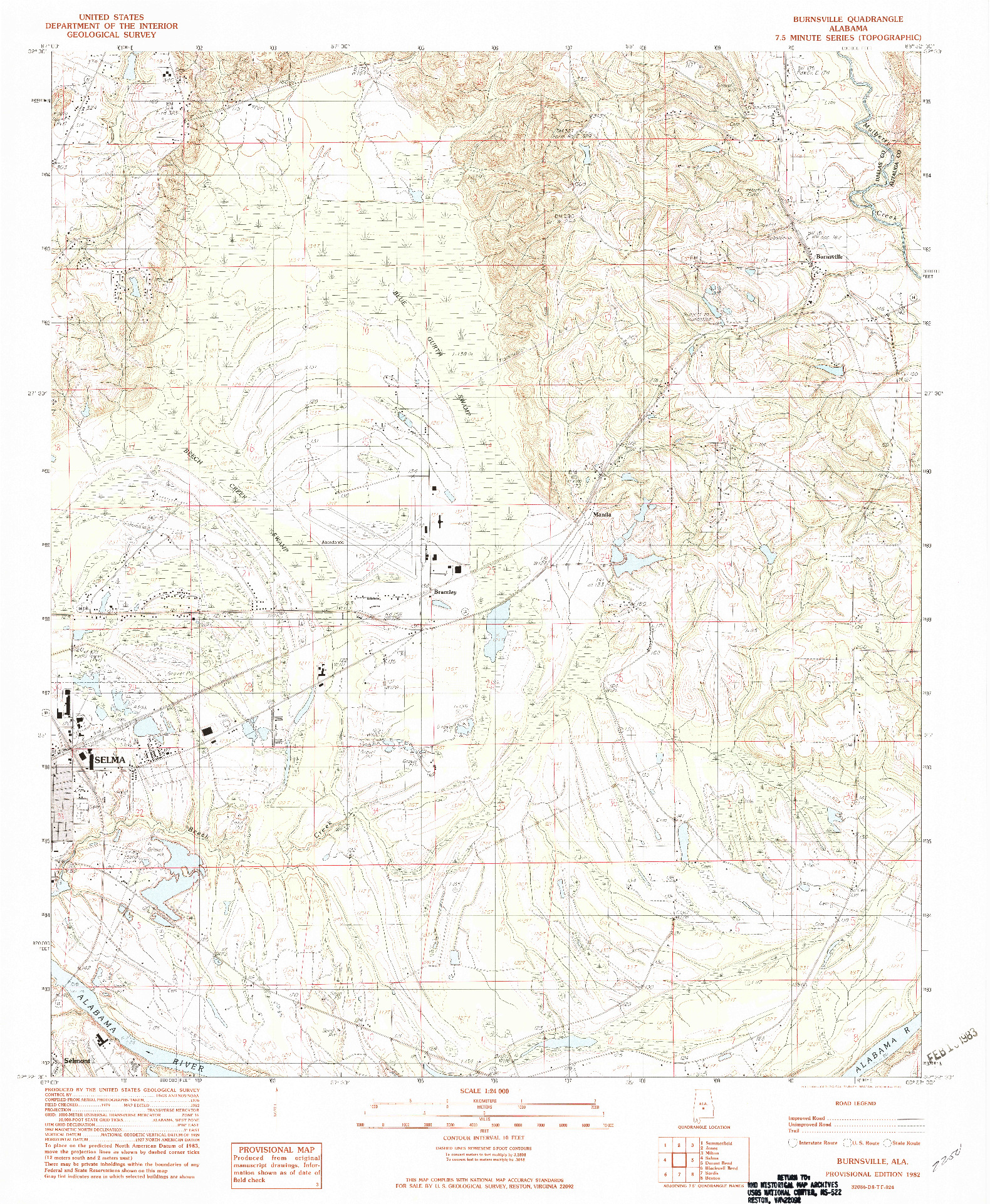 USGS 1:24000-SCALE QUADRANGLE FOR BURNSVILLE, AL 1982