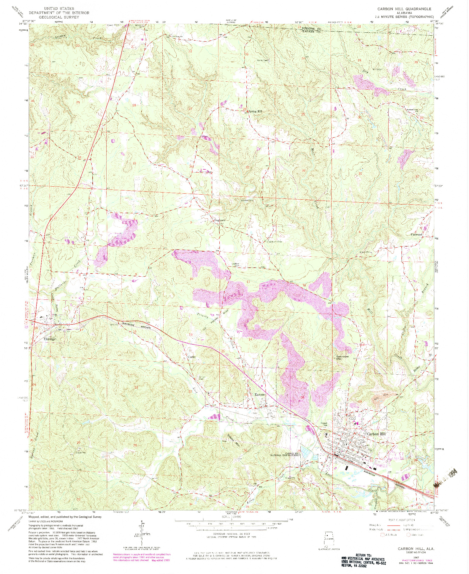 USGS 1:24000-SCALE QUADRANGLE FOR CARBON HILL, AL 1967