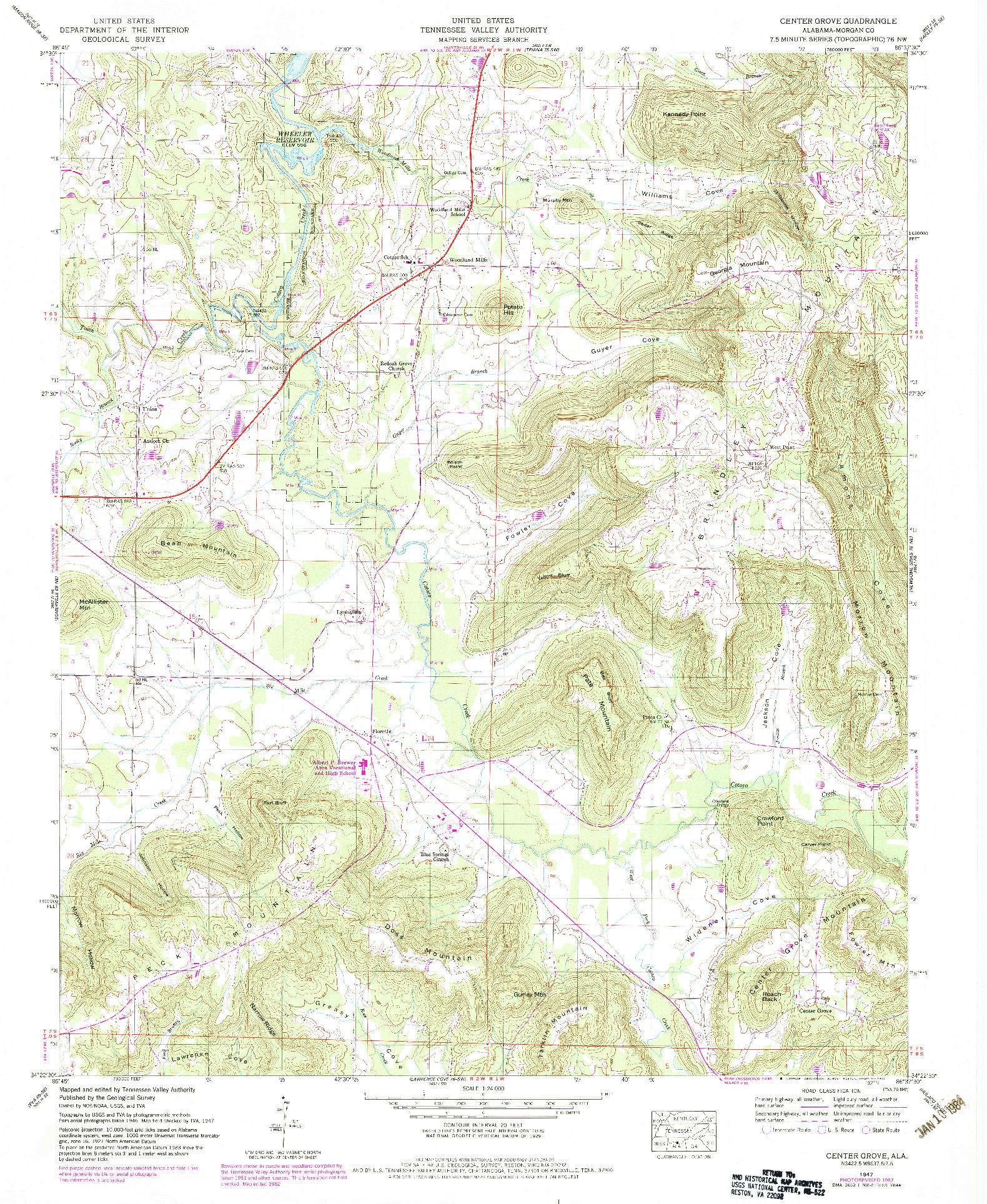 USGS 1:24000-SCALE QUADRANGLE FOR CENTER GROVE, AL 1947