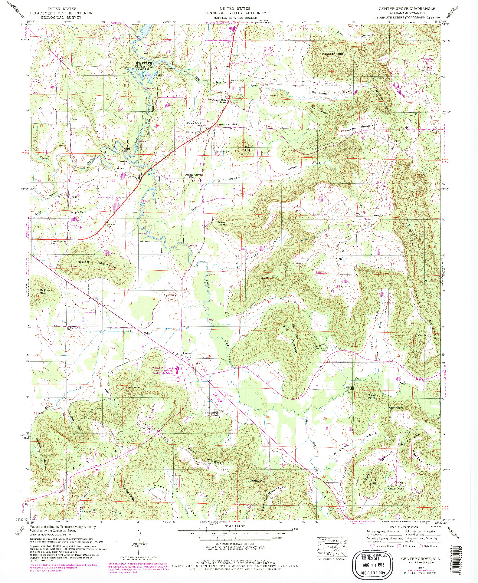 USGS 1:24000-SCALE QUADRANGLE FOR CENTER GROVE, AL 1947