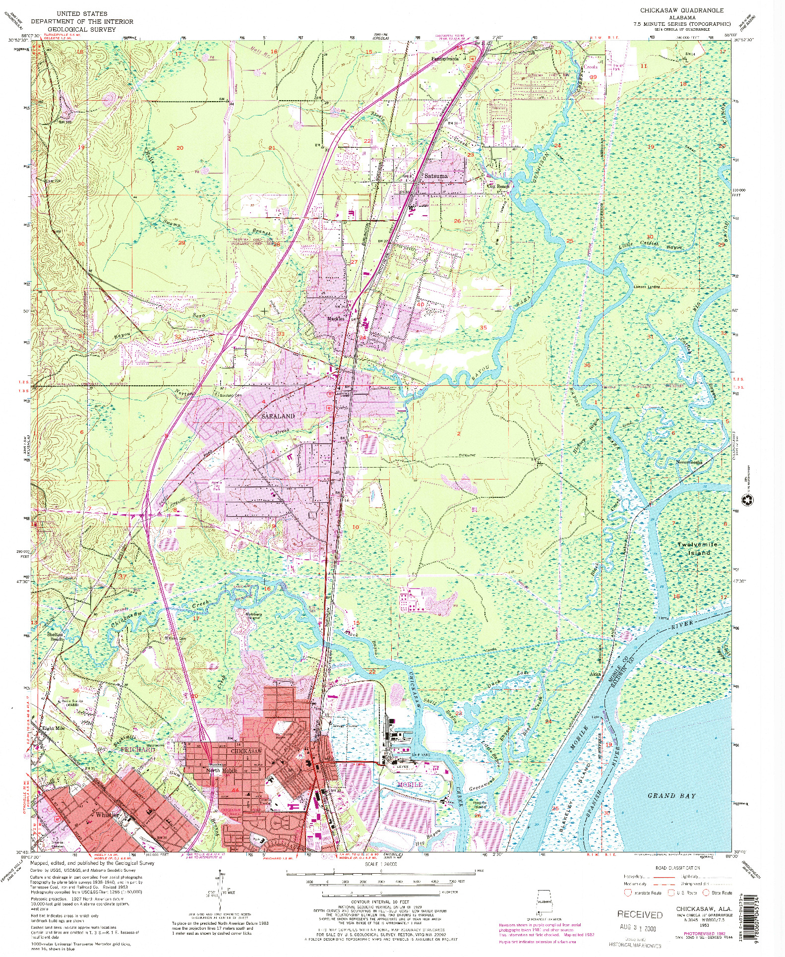 USGS 1:24000-SCALE QUADRANGLE FOR CHICKASAW, AL 1953