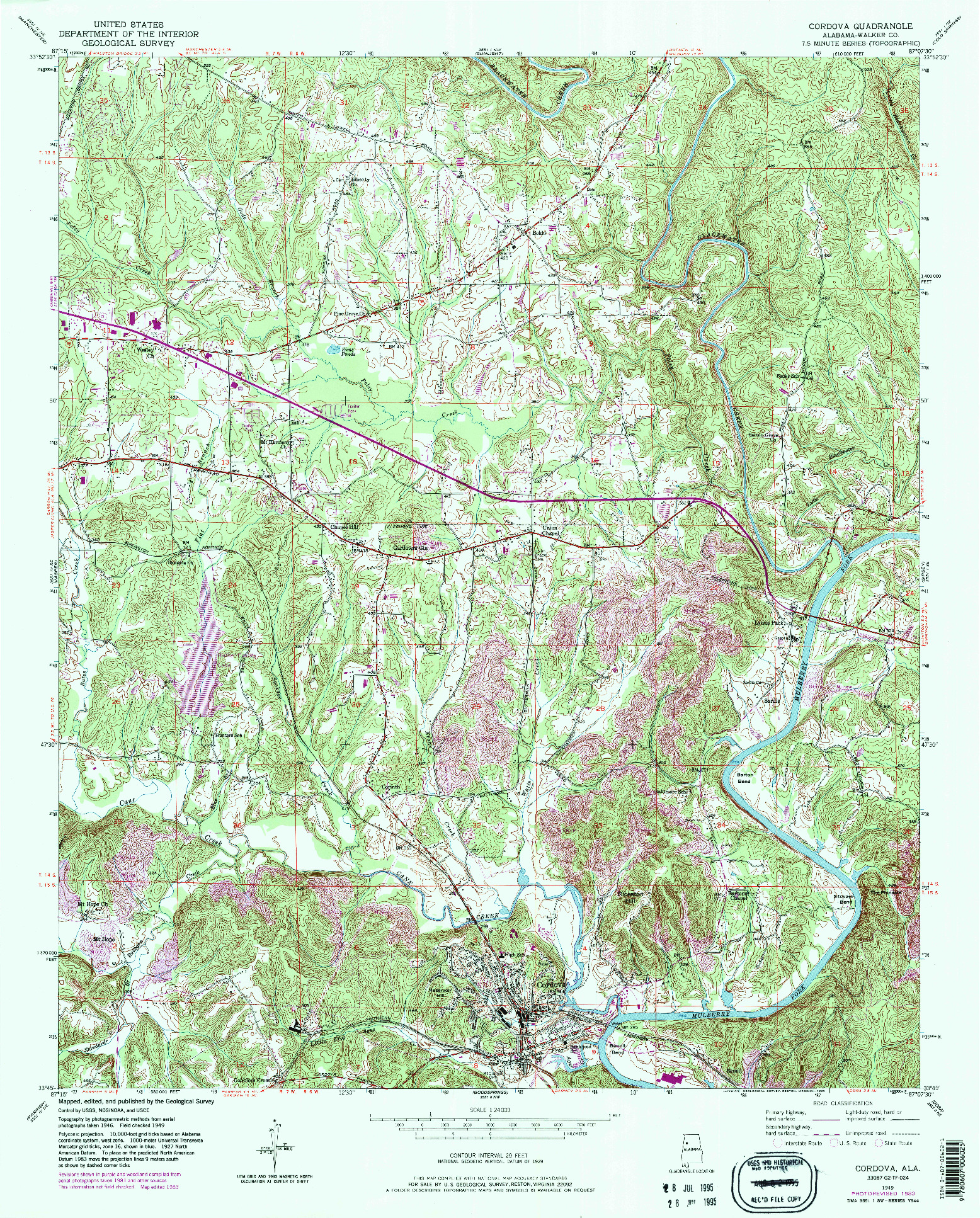 USGS 1:24000-SCALE QUADRANGLE FOR CORDOVA, AL 1949