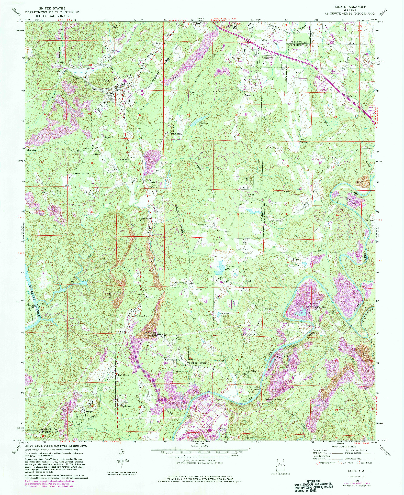 USGS 1:24000-SCALE QUADRANGLE FOR DORA, AL 1971