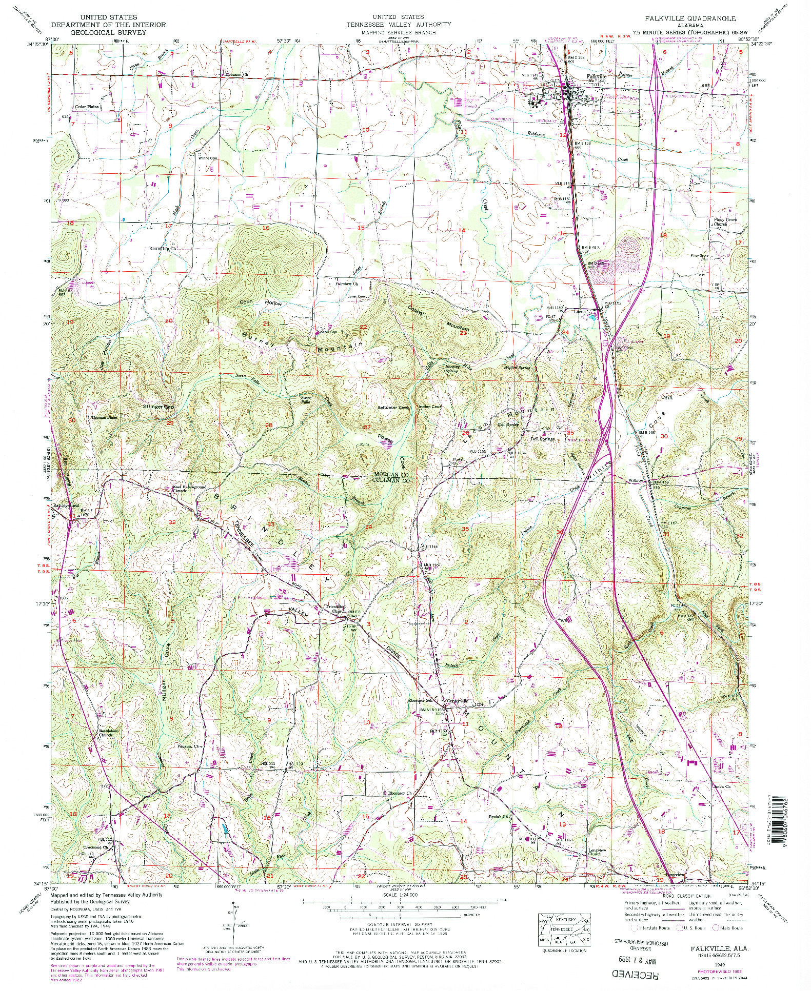 USGS 1:24000-SCALE QUADRANGLE FOR FALKVILLE, AL 1949